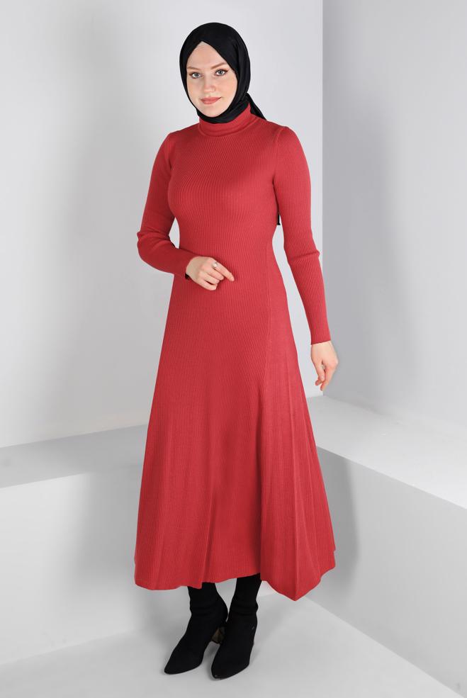 Tesettür giyim MERCAN FİTİLLİ BASIC TRİKO ELBİSE 43202 - ALVİNA