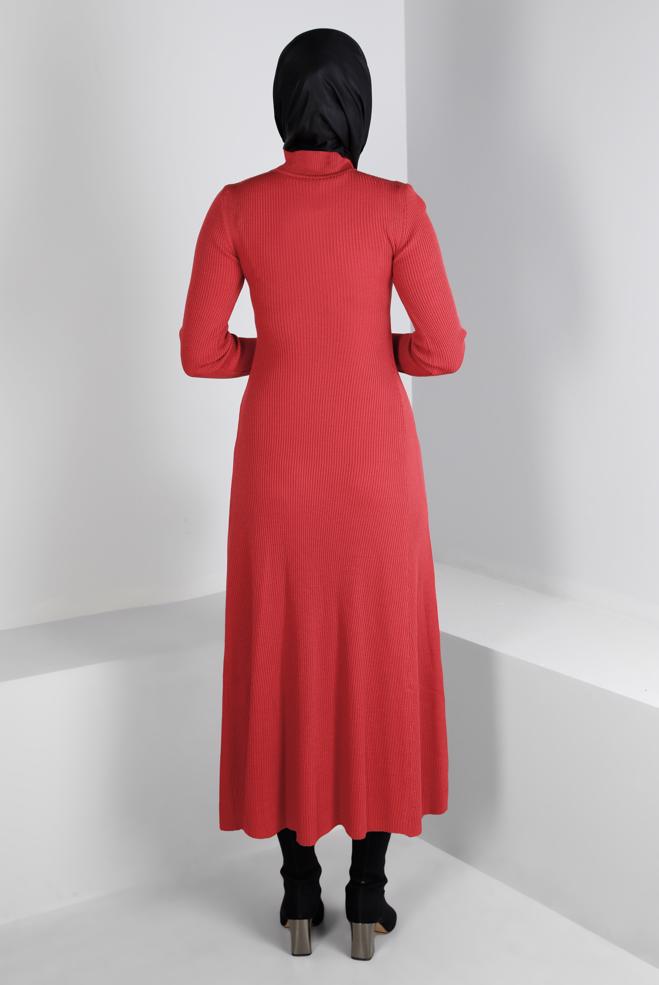 Tesettür giyim MERCAN FİTİLLİ BASIC TRİKO ELBİSE 43202 - ALVİNA