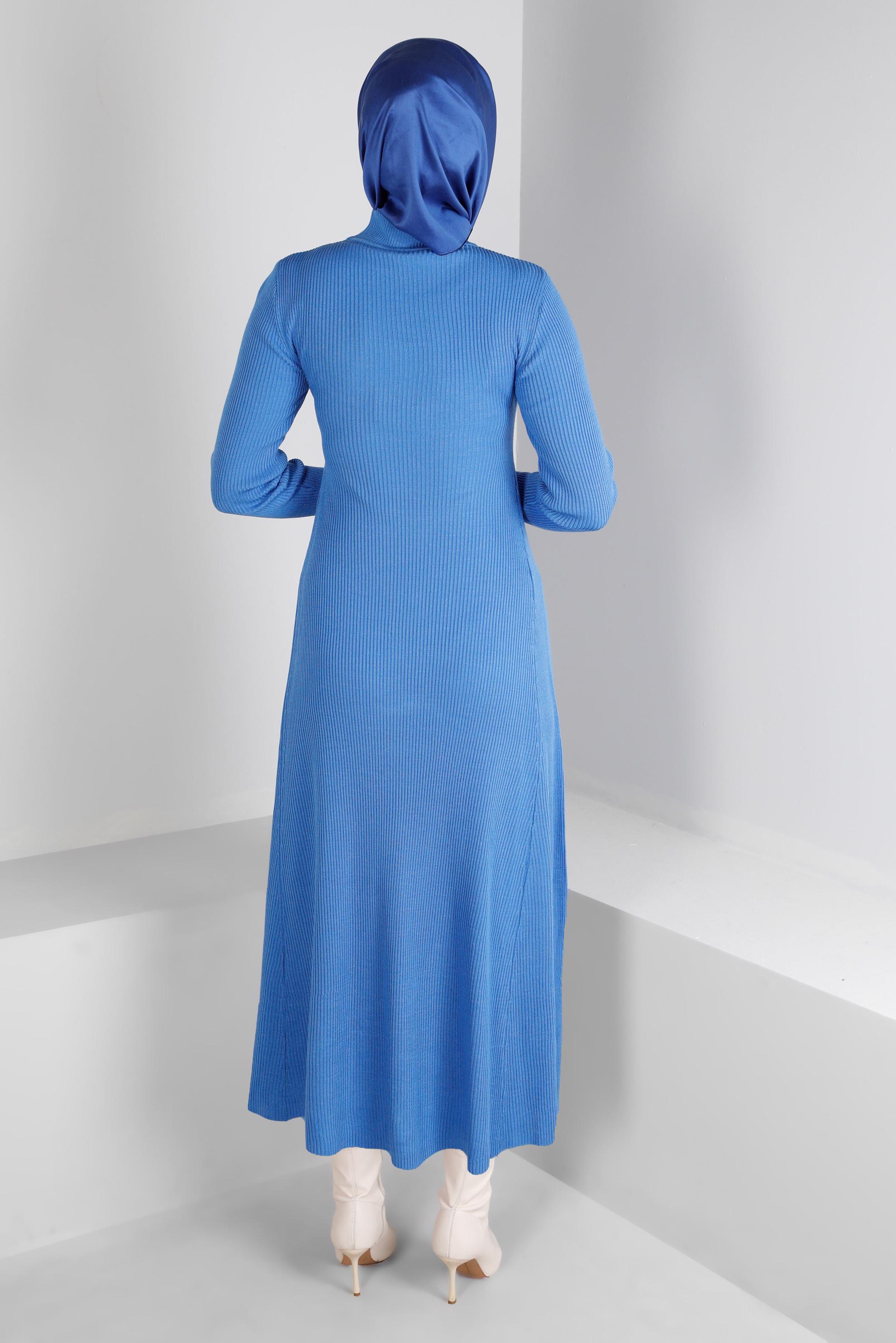 Tesettür giyim MAVİ FİTİLLİ BASIC TRİKO ELBİSE 43202