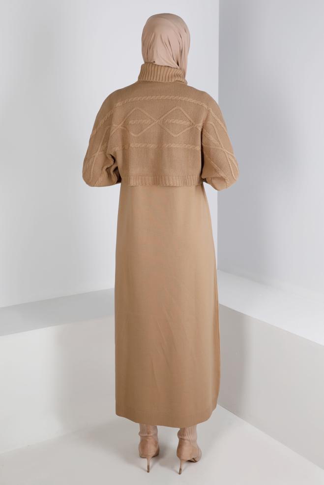 Hijab clothing BROWN TURTLENECK PATTERNED KNITWEAR 2-PIECE DRESS 43204 - ALVİNA