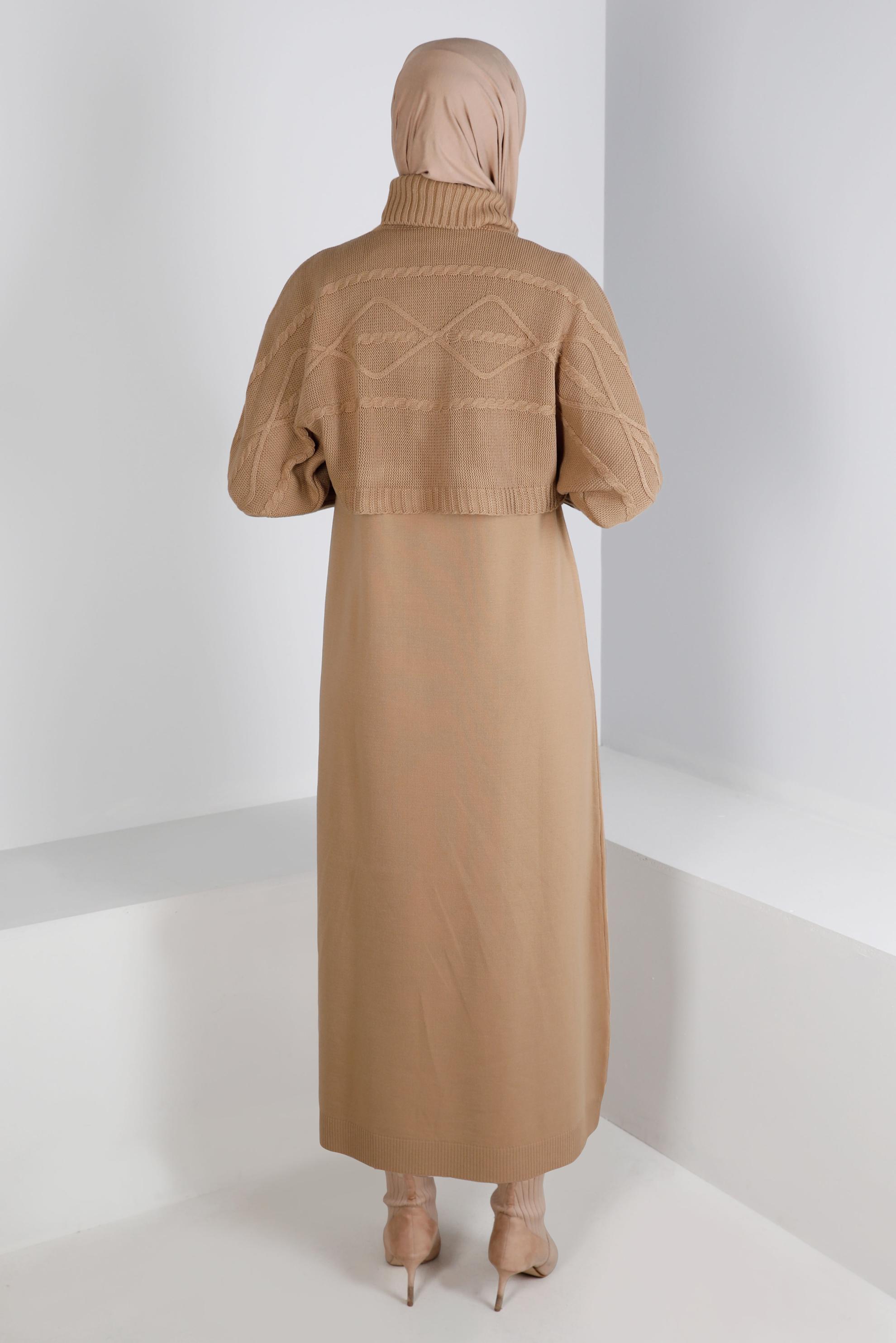 Hijab clothing BROWN TURTLENECK PATTERNED KNITWEAR 2-PIECE DRESS 43204