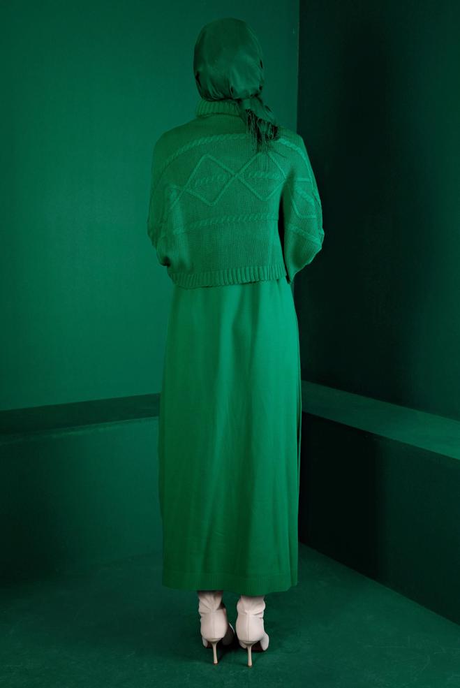 Hijab clothing GREEN TURTLENECK PATTERNED KNITWEAR 2-PIECE DRESS 43204 - ALVİNA