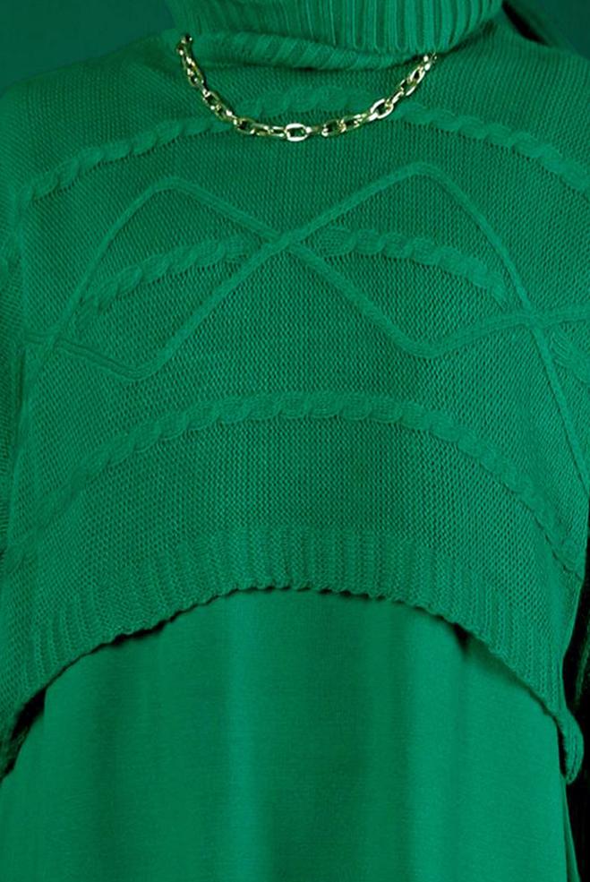 Hijab clothing GREEN TURTLENECK PATTERNED KNITWEAR 2-PIECE DRESS 43204 - ALVİNA