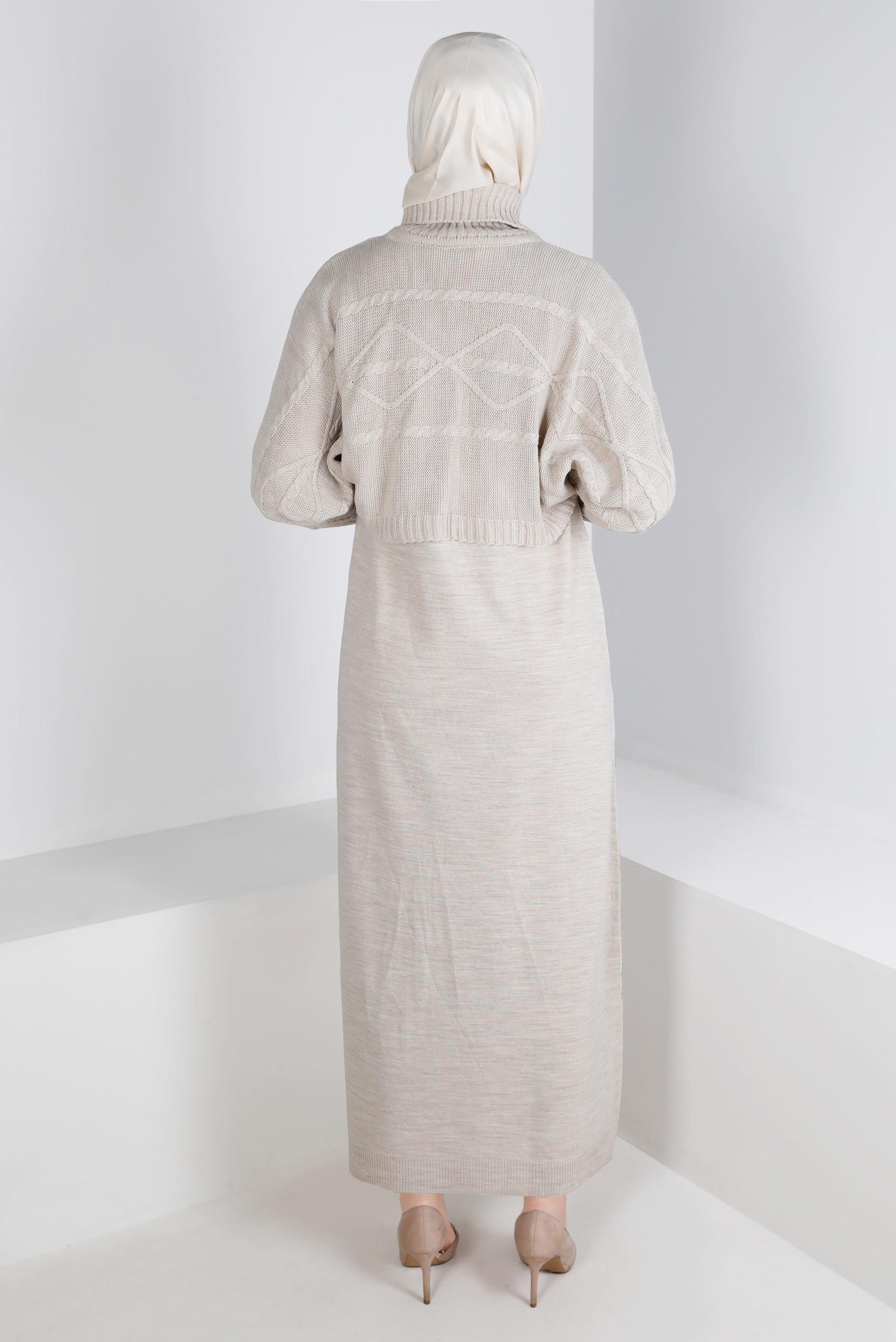 Vêtements hijab BEIGE ROBE 2 PIÈCES EN MAILLE COL ROULÉ 43204