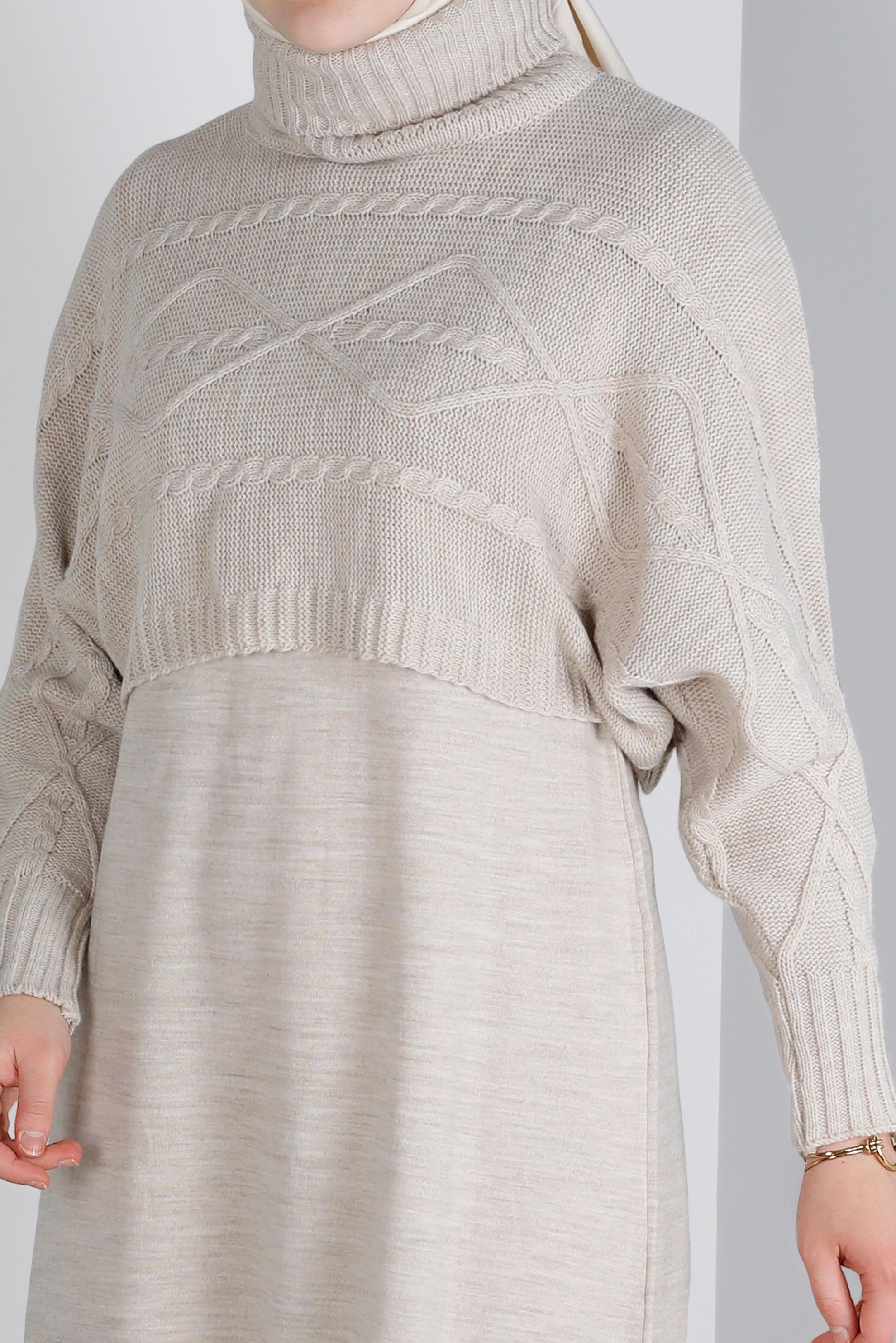 Vêtements hijab BEIGE ROBE 2 PIÈCES EN MAILLE COL ROULÉ 43204