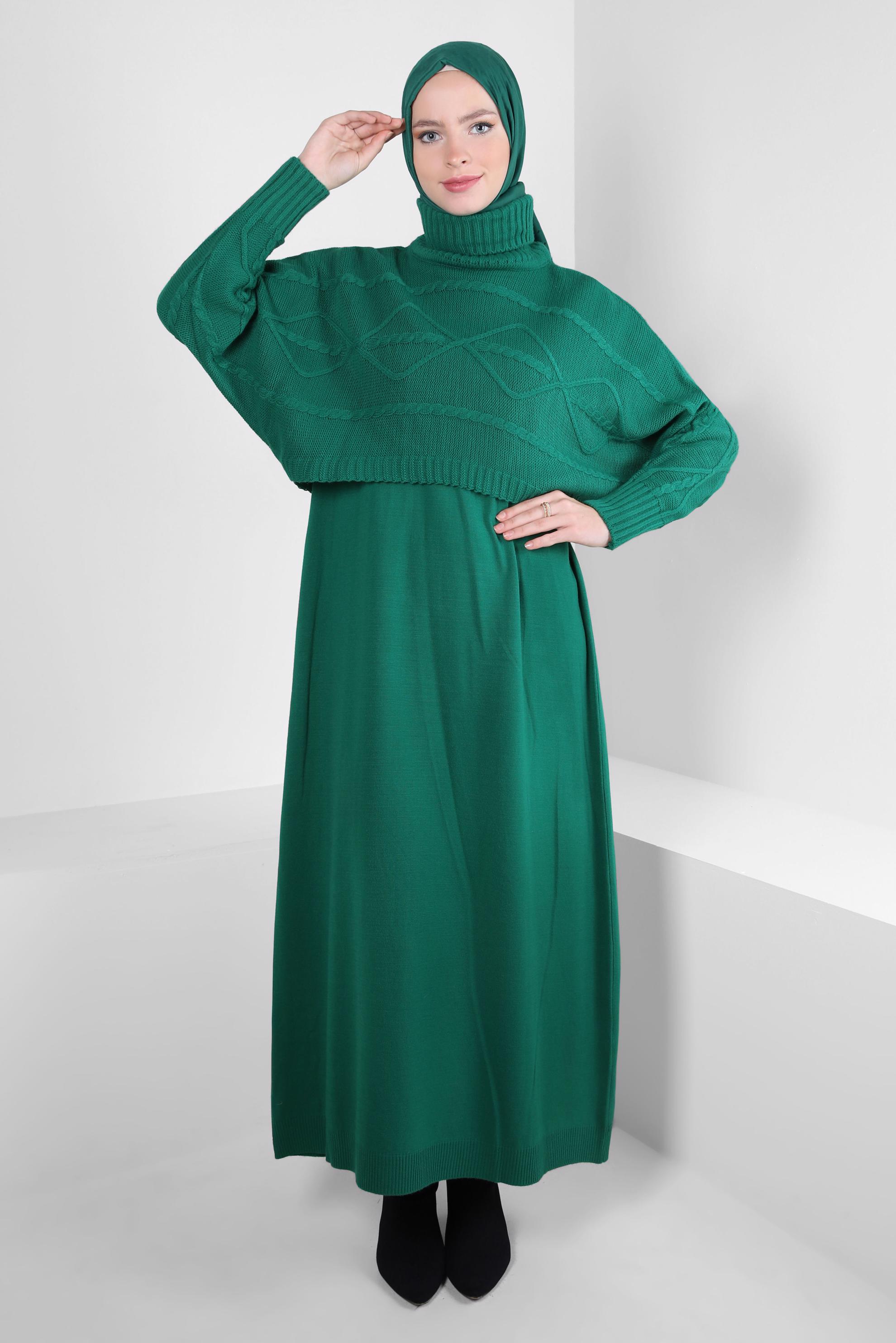 Vêtements hijab VERT ROBE 2 PIÈCES EN MAILLE COL ROULÉ 43204