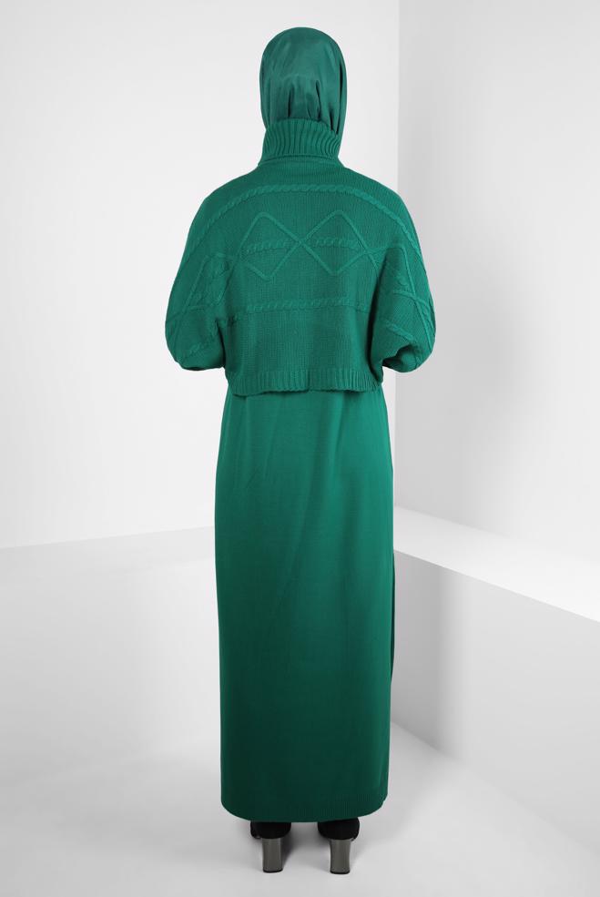 Hijab clothing GREEN TURTLENECK PATTERNED KNITWEAR 2-PIECE DRESS 43204 - ALVİNA