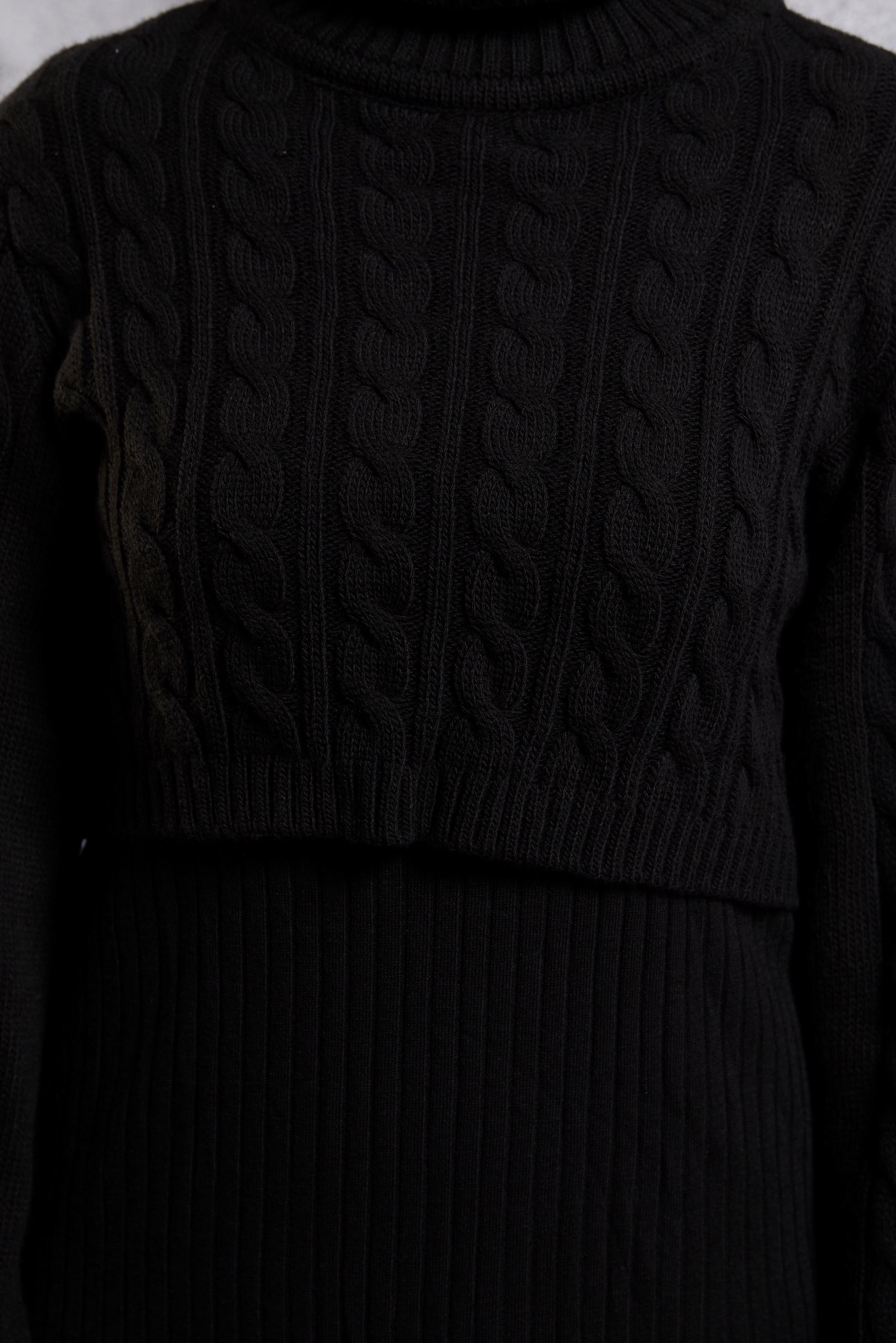 Vêtements hijab NOIR ROBE 2 PIÈCES EN MAILLE À DÉTAILS TORSADÉS 43205