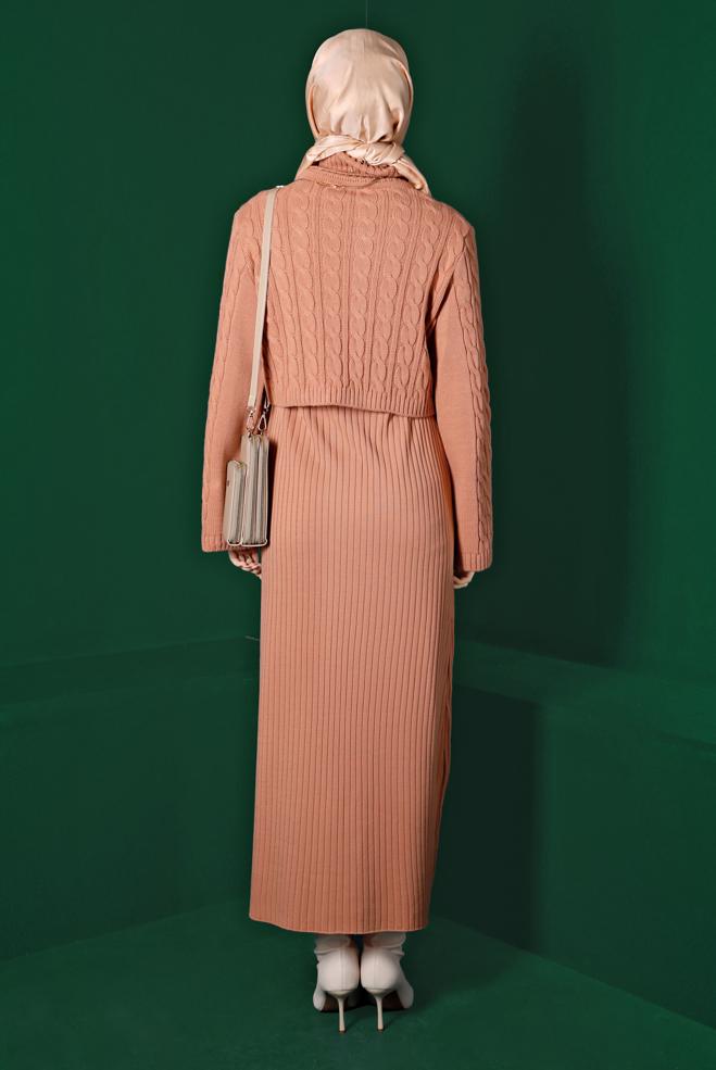 Hijab clothing POWDER CABLE KNIT DETAIL KNITWEAR 2-PIECE DRESS 43205 - ALVİNA