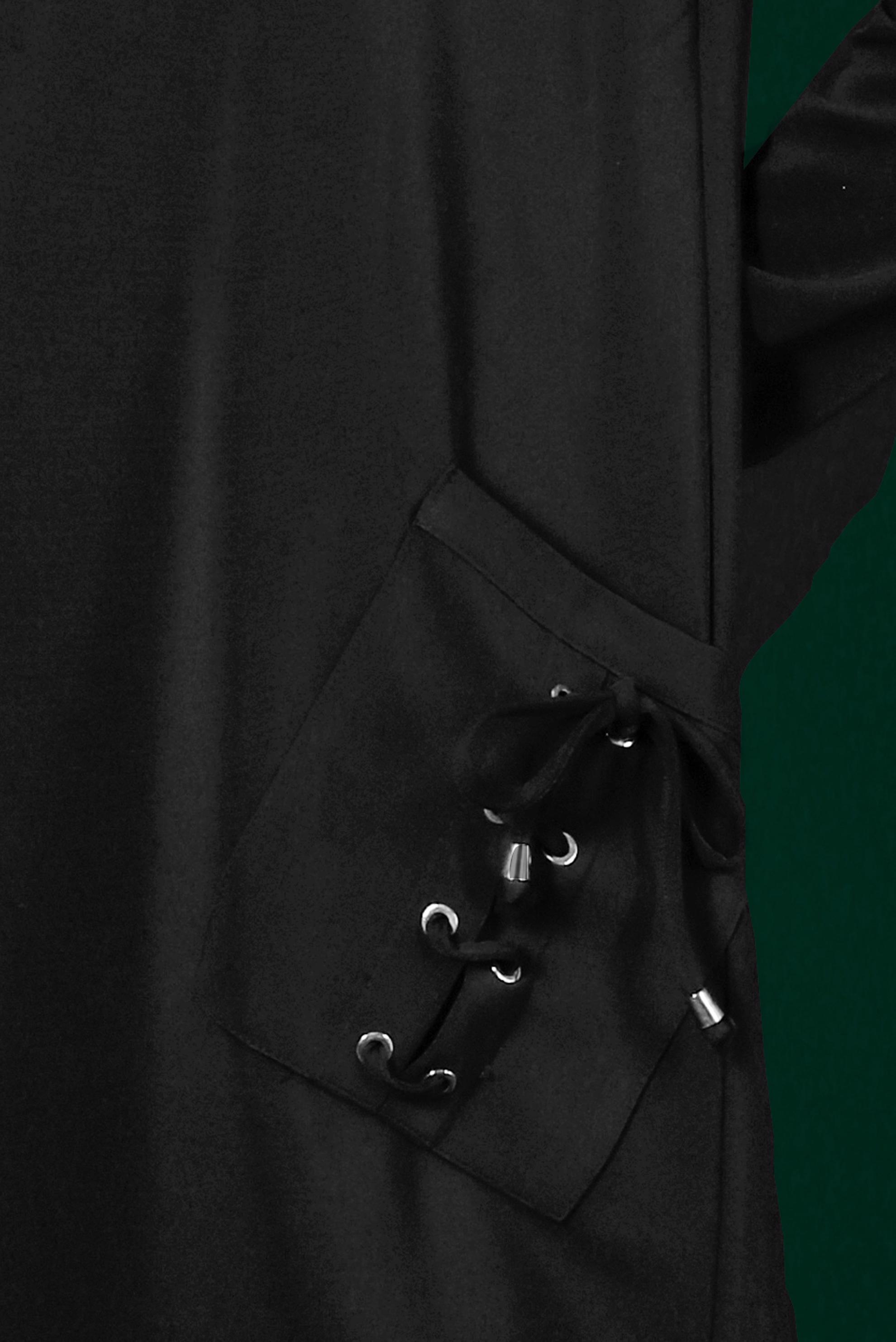 Tesettür giyim SİYAH KUŞGÖZÜ DETAYLI CEPLİ ELBİSE 43255