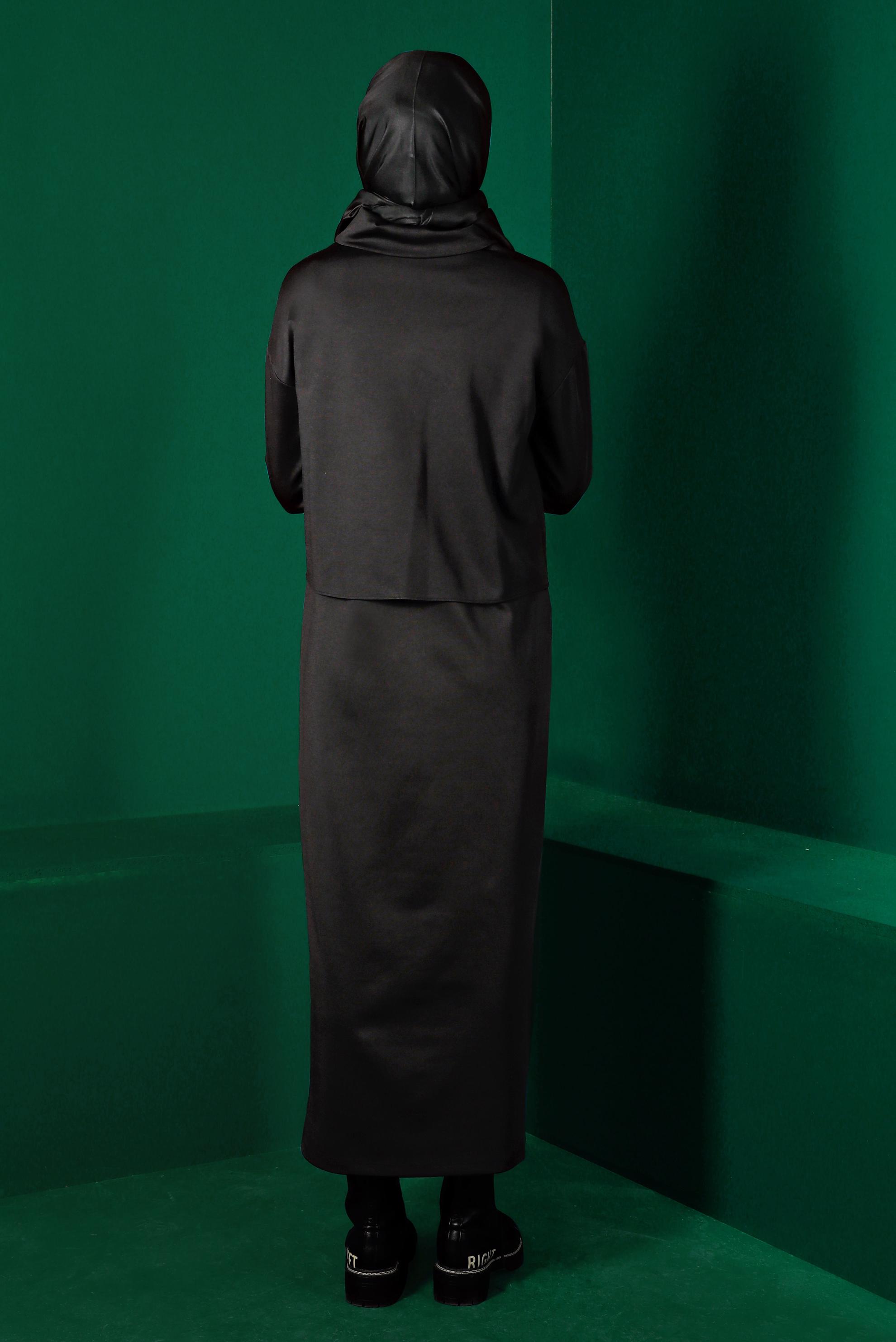 Hijab clothing BLACK LEOPARD PATTERN DETAIL 2-PIECE DRESS SUIT 43319