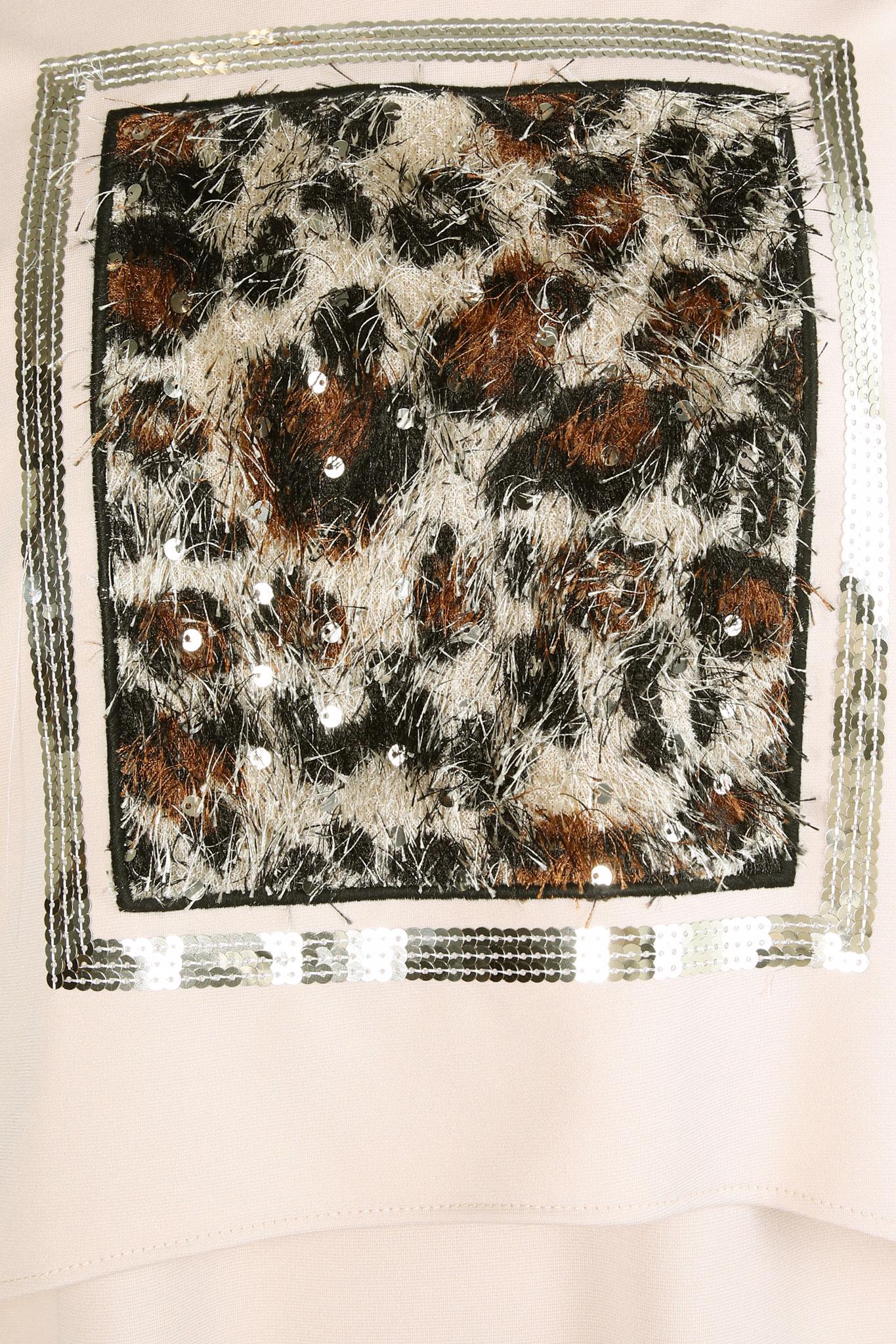 Tesettür giyim BEJ LEOPAR DESEN DETAYLI İKİLİ ELBİSE 43319