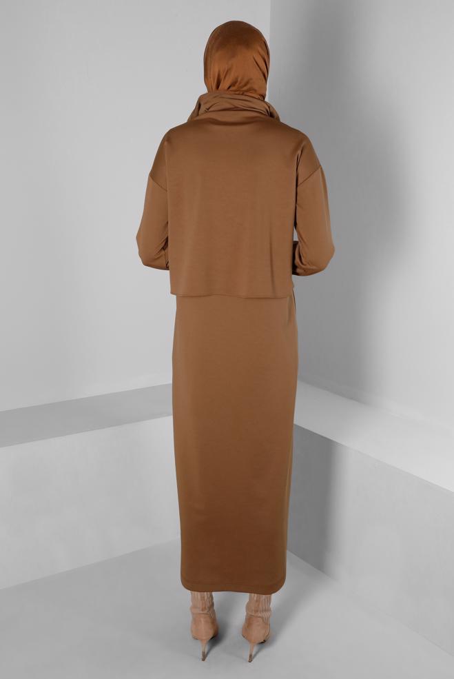 Vêtements hijab TABA ENSEMBLE ROBE 2 PIÈCES DÉTAIL MOTIF LÉOPARD 43319 - ALVİNA