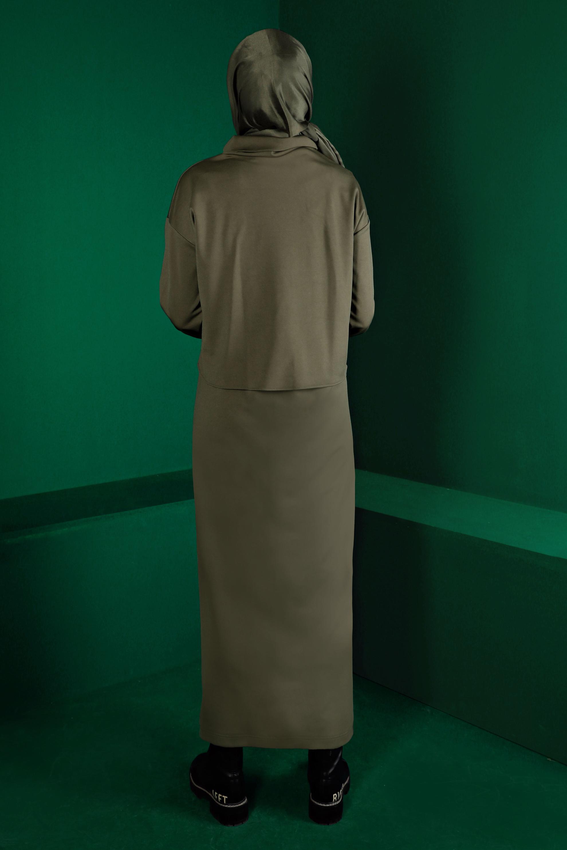 Hijab clothing KHAKI LEOPARD PATTERN DETAIL 2-PIECE DRESS SUIT 43319