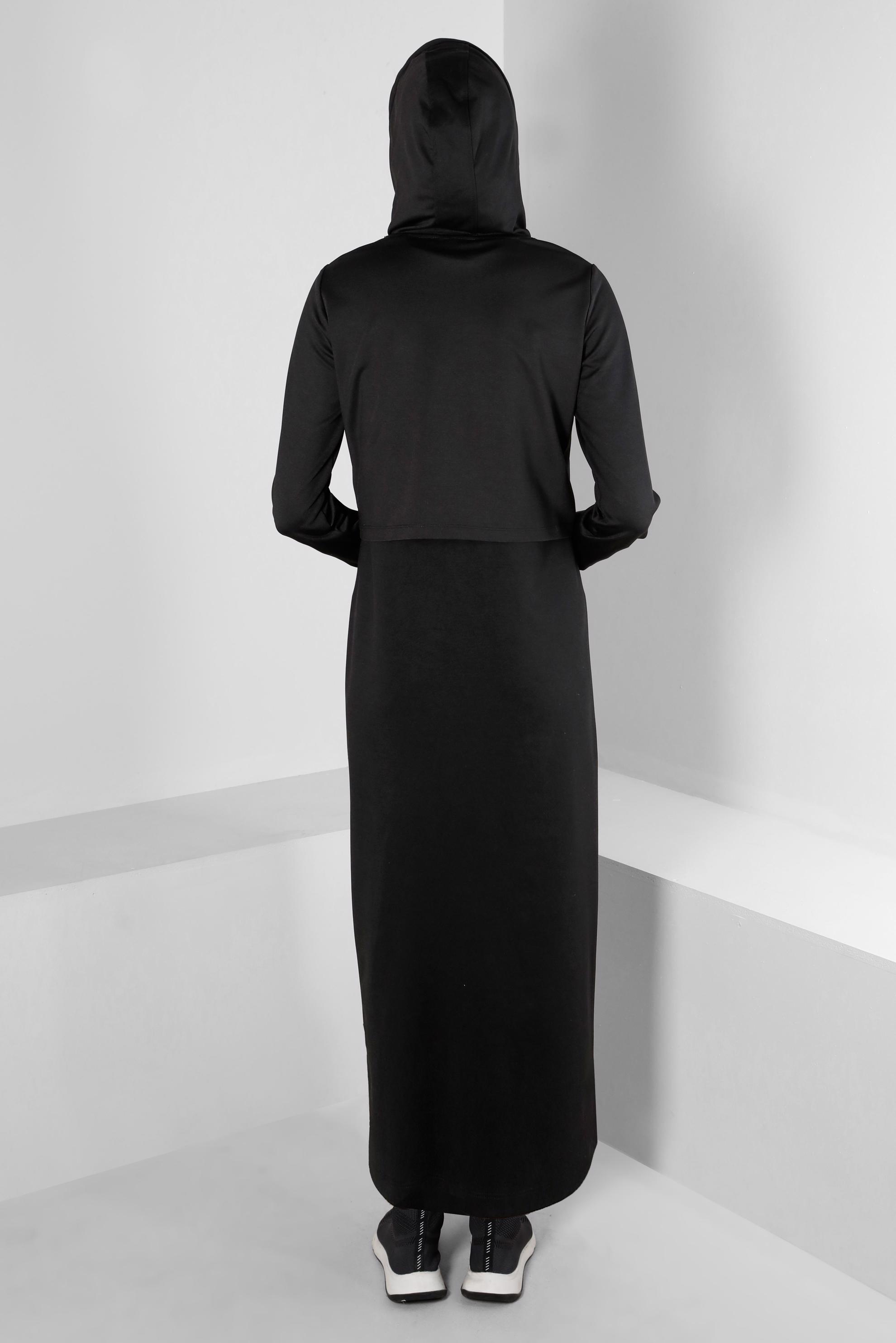 Vêtements hijab NOIR ENSEMBLE 2 PIÈCES À CAPUCHE AVEC POCHE 43320