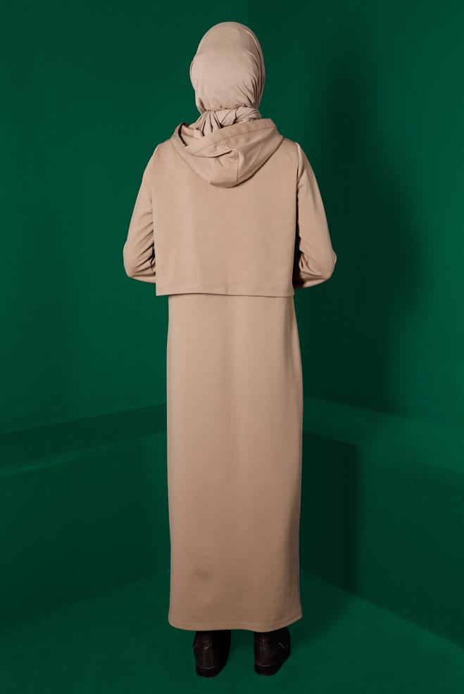 Vêtements hijab BEIGE ENSEMBLE 2 PIÈCES À CAPUCHE AVEC POCHE 43320 - ALVİNA