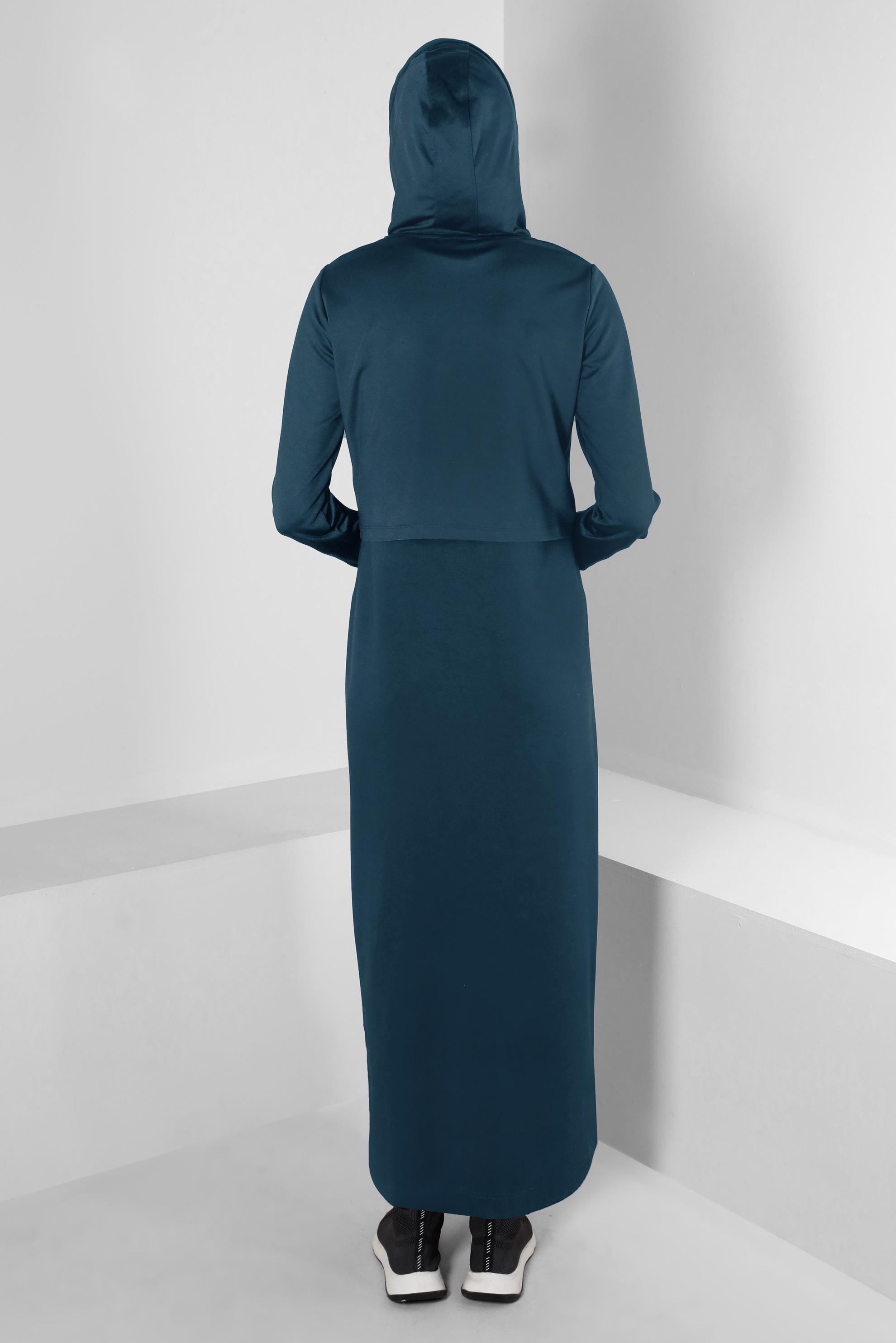 Hijab clothing NAVY BLUE HOODED 2-PIECE DRESS SUIT WITH POCKET 43320