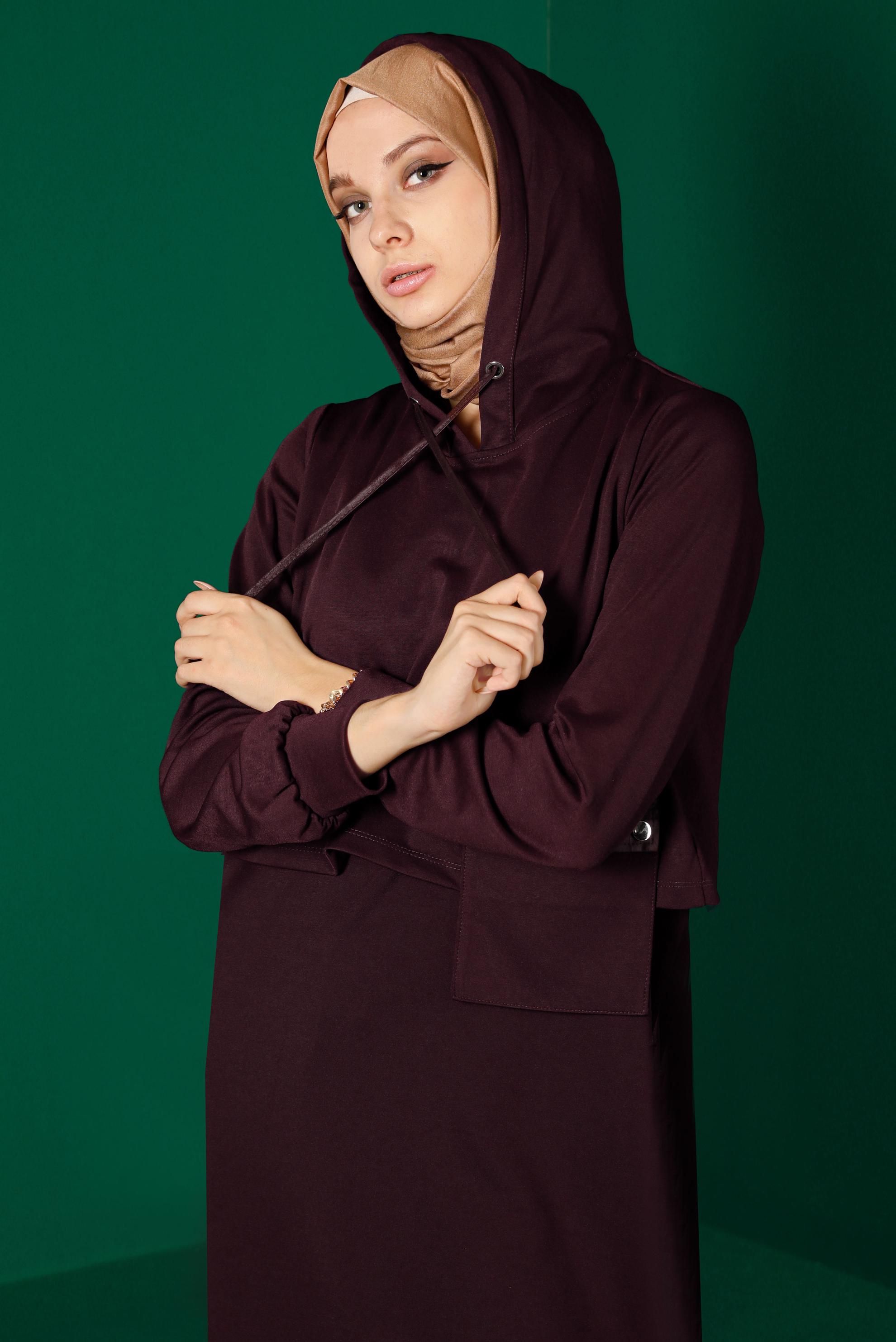 Vêtements hijab ROUGE BORDEAUX ENSEMBLE 2 PIÈCES À CAPUCHE AVEC POCHE 43320