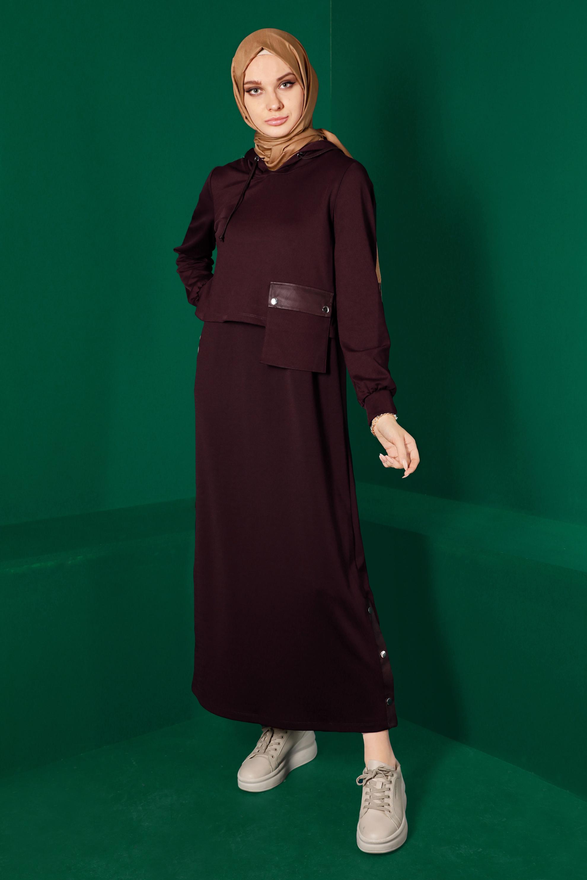 Vêtements hijab ROUGE BORDEAUX ENSEMBLE 2 PIÈCES À CAPUCHE AVEC POCHE 43320