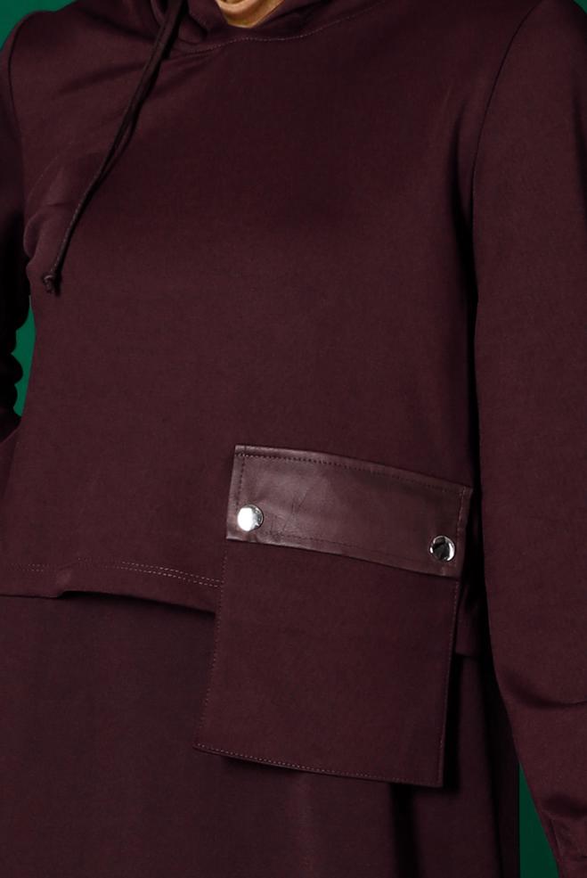 Hijab clothing CLARET RED HOODED 2-PIECE DRESS SUIT WITH POCKET 43320 - ALVİNA