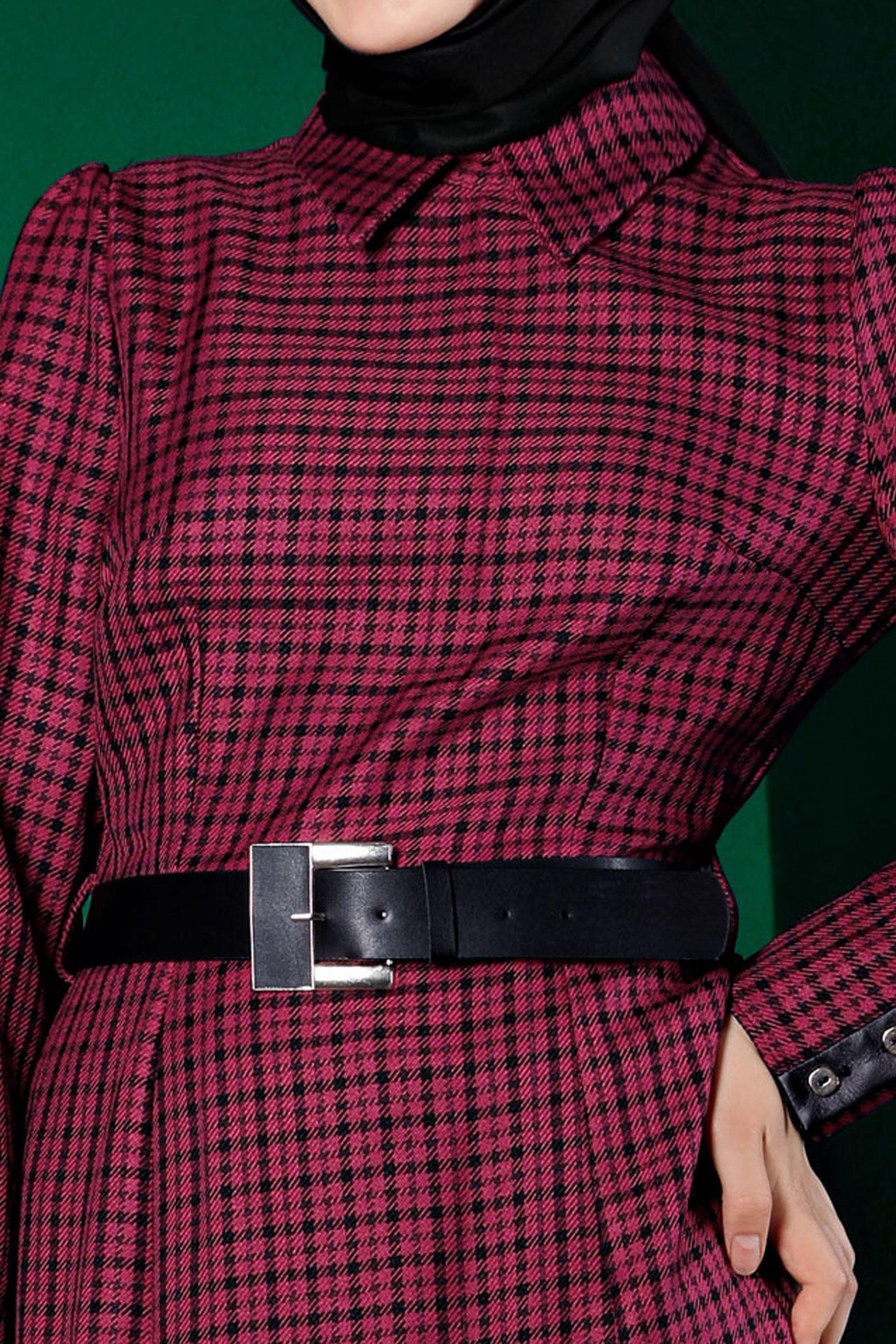 Hijab clothing FUCHSIA CHECKED DRESS WITH BUTTONED CUFFS 43370 