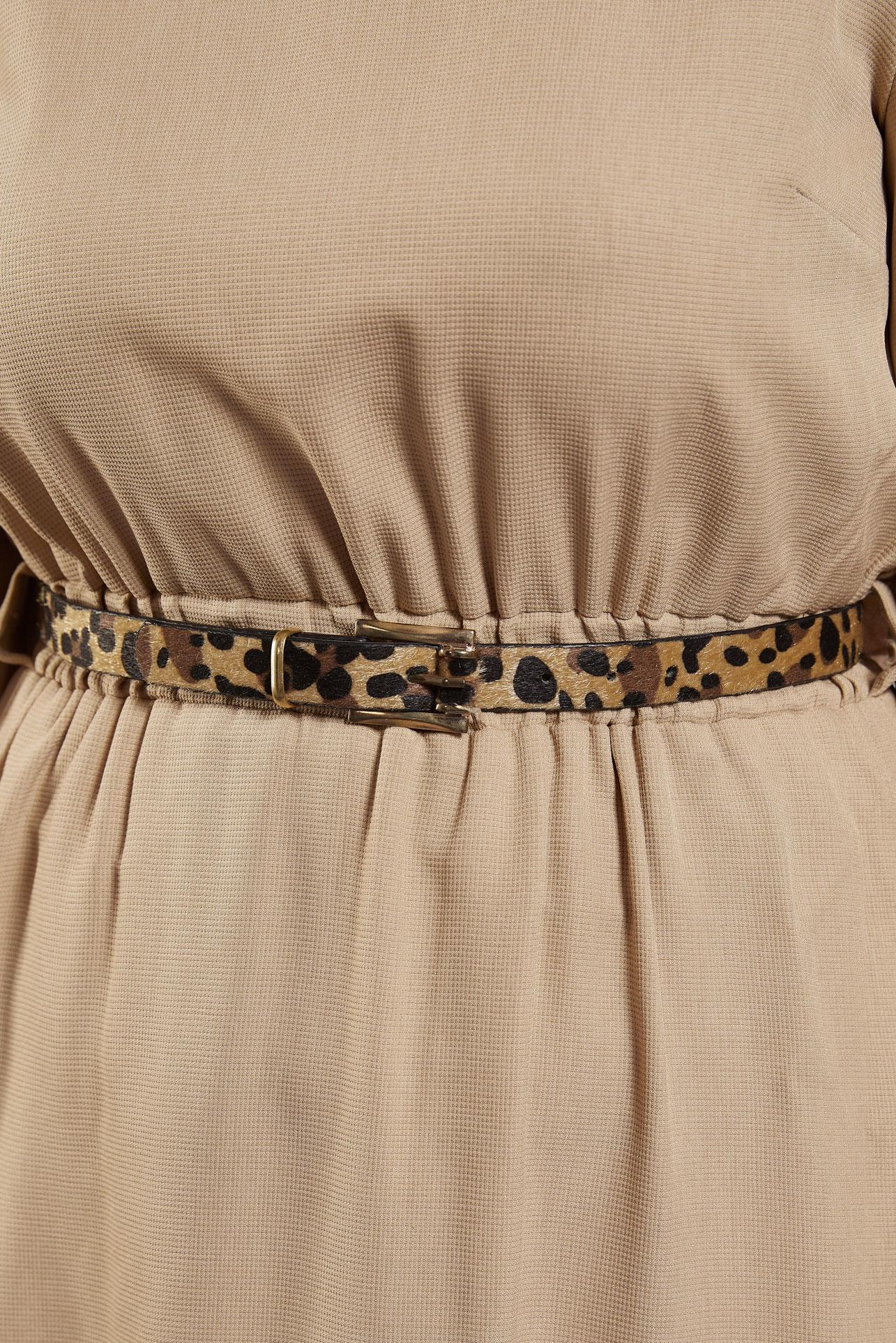 Tesettür giyim BEJ MANŞETLERİ LASTİKLİ ELBİSE 43400