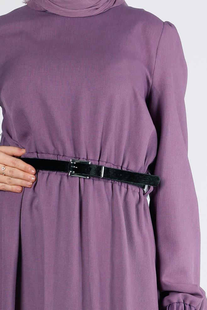 Tesettür giyim MOR MANŞETLERİ LASTİKLİ ELBİSE 43400 - ALVİNA