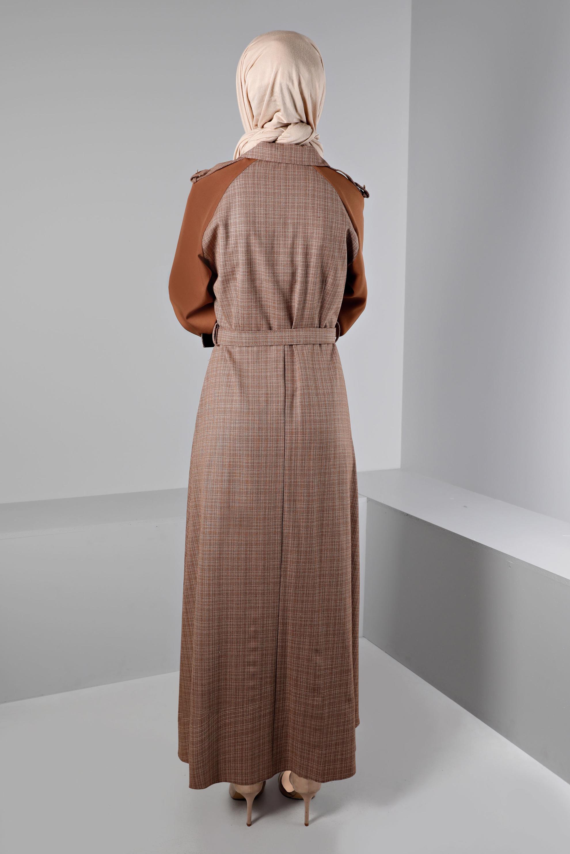 Tesettür giyim TURUNCU DESENLİ DÜĞMELİ ELBİSE 43404 