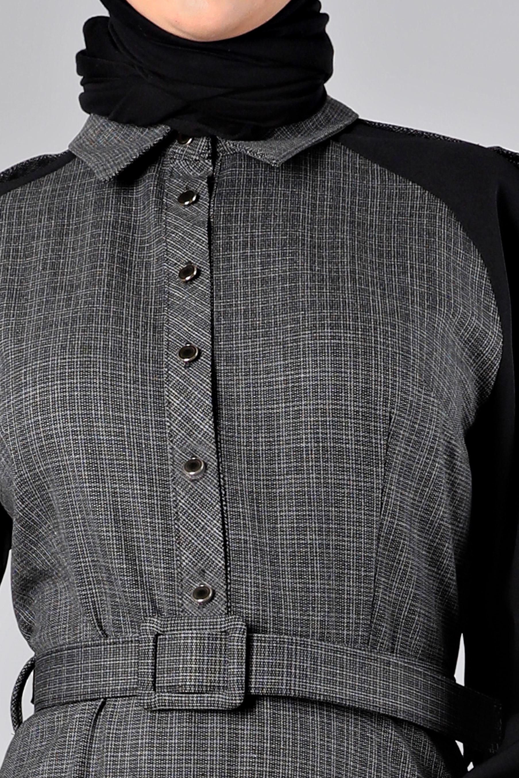 Tesettür giyim SİYAH DESENLİ DÜĞMELİ ELBİSE 43404 