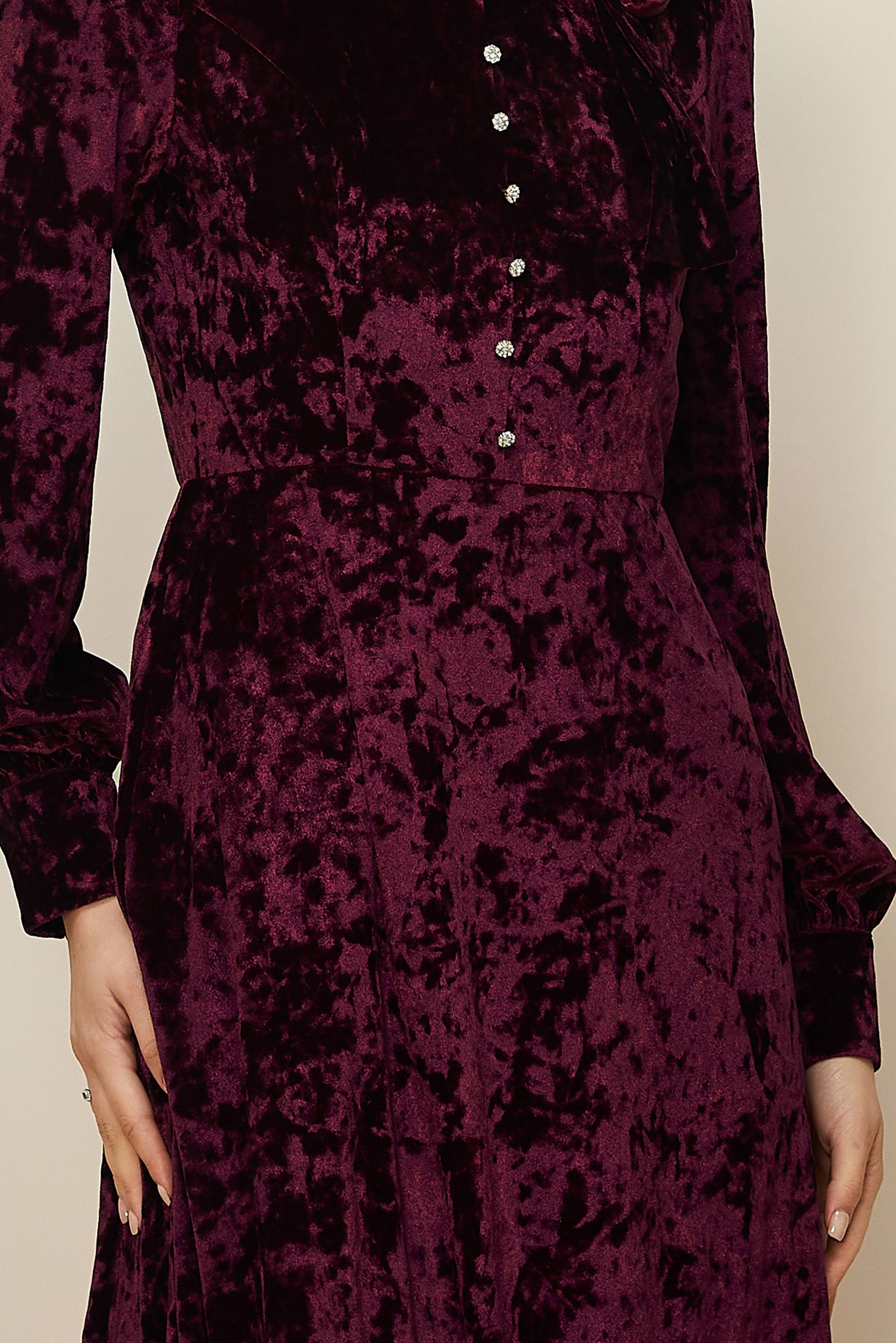 Tesettür giyim BORDO ETEK UCU VOLANLI KADİFE ELBİSE 43437