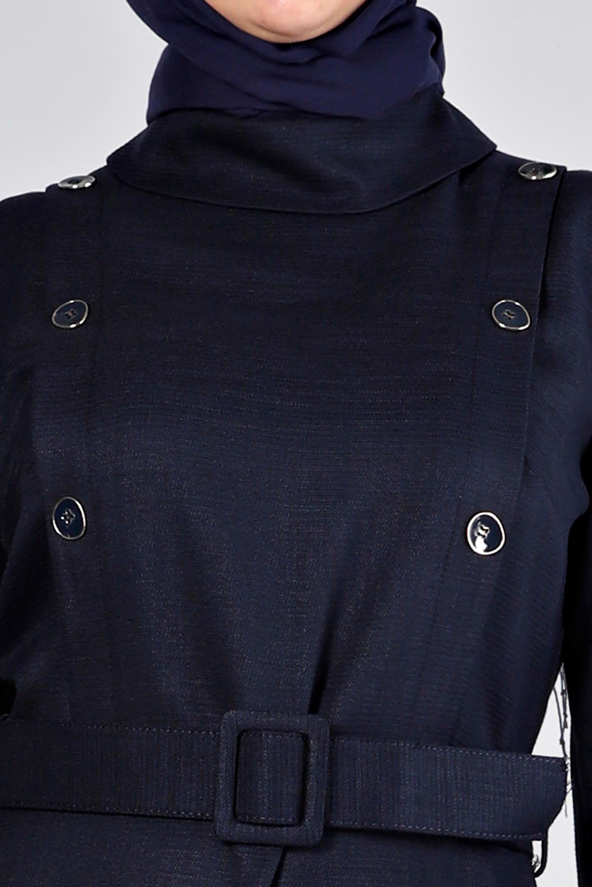 Tesettür giyim LACİVERT DÜĞME DETAYLI KEMERLİ ELBİSE 43439