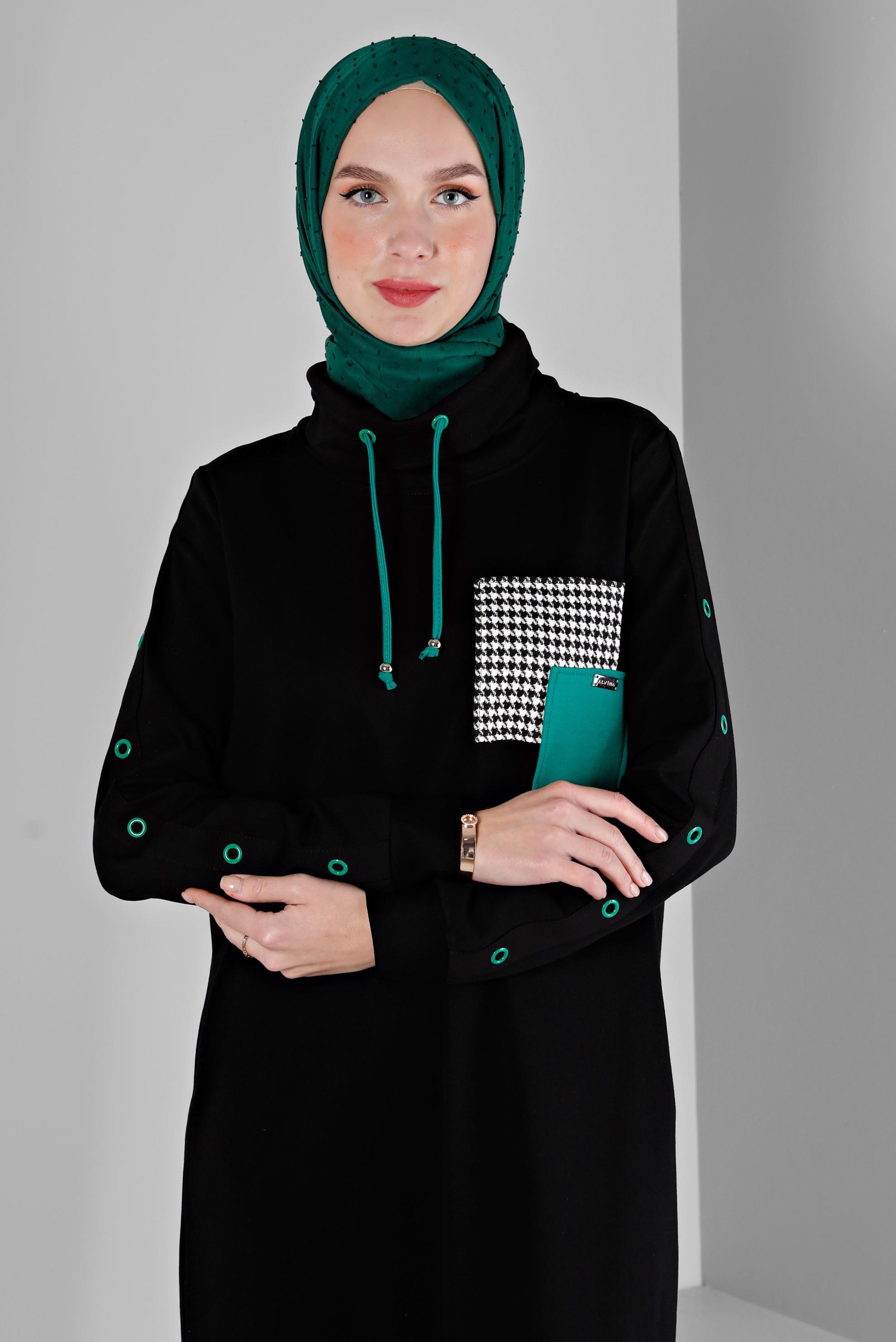 Vêtements hijab NOIR ROBE DE SURVÊTEMENT AVEC MANCHES À OEILLETS 43446
