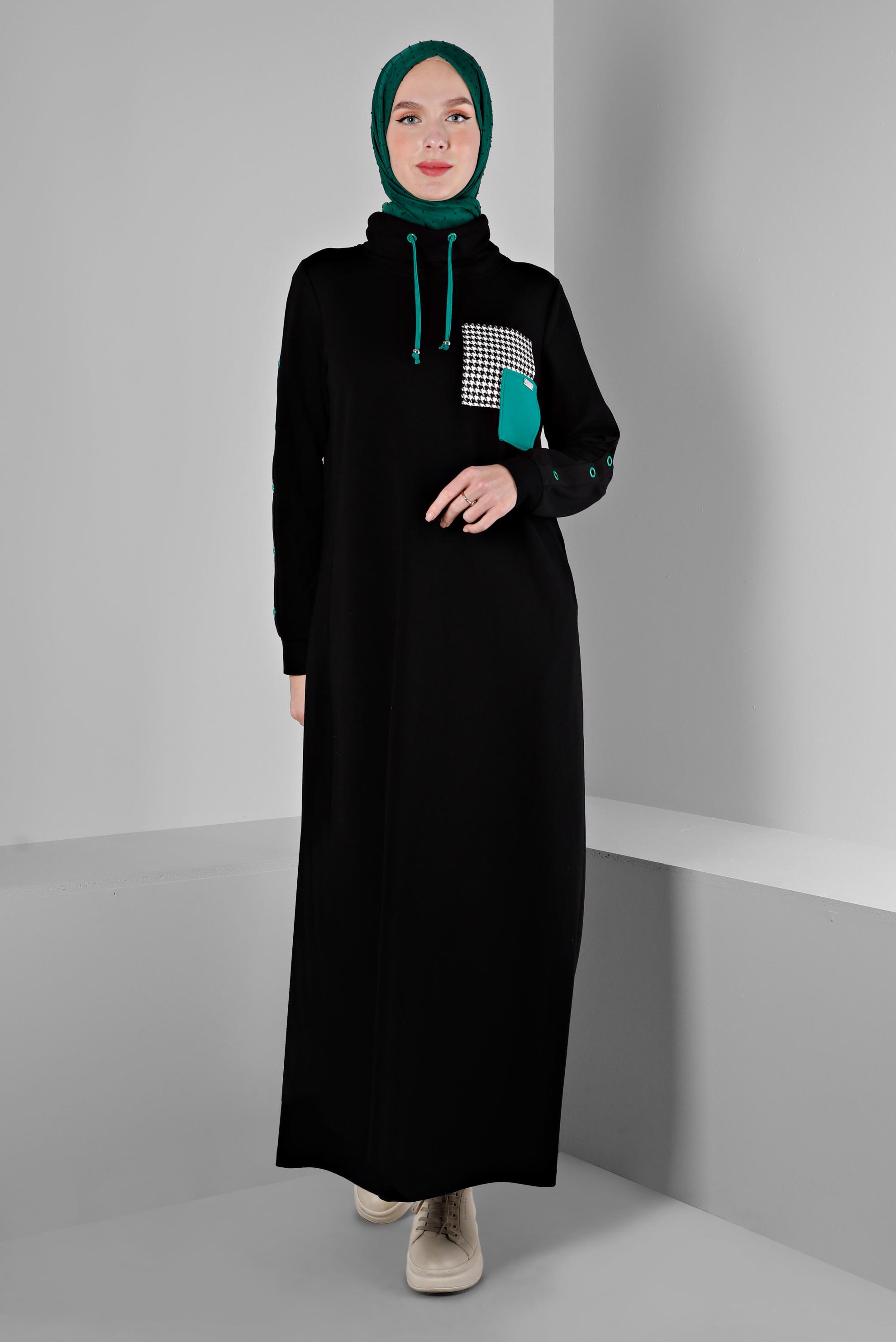 Vêtements hijab NOIR ROBE DE SURVÊTEMENT AVEC MANCHES À OEILLETS 43446