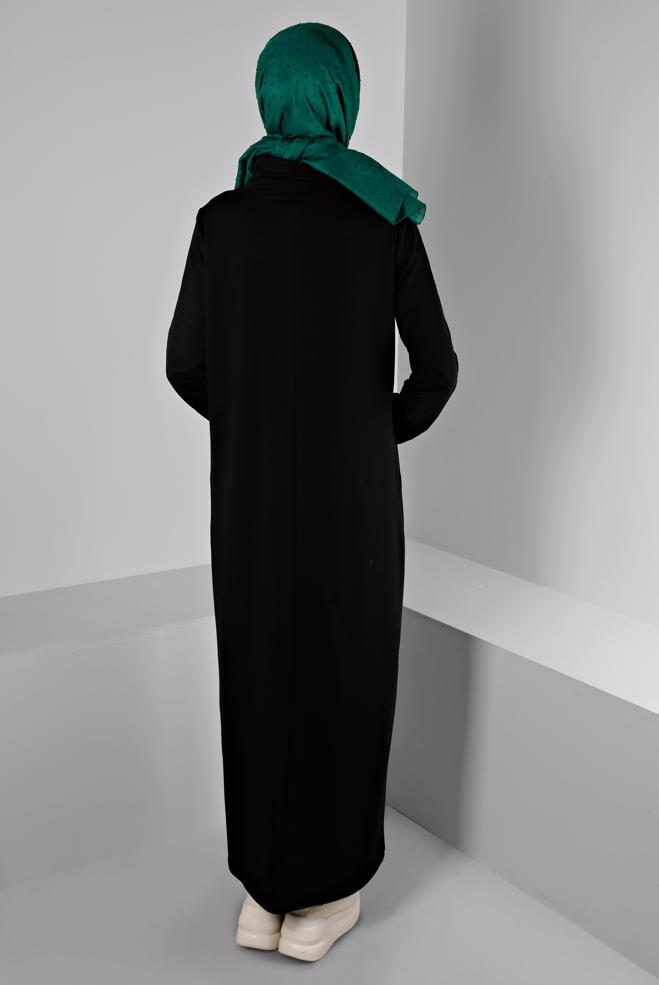 Vêtements hijab NOIR ROBE DE SURVÊTEMENT AVEC MANCHES À OEILLETS 43446 - ALVİNA