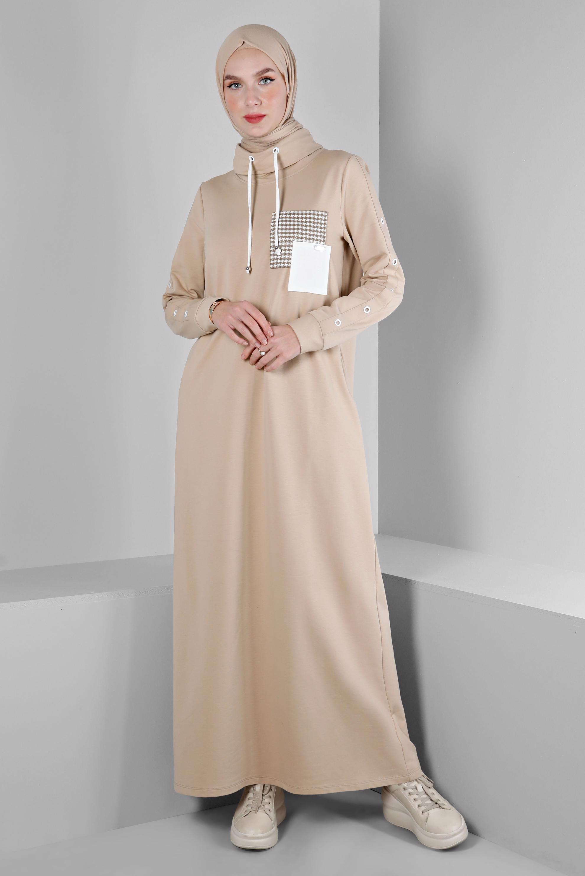 Vêtements hijab BEIGE ROBE DE SURVÊTEMENT AVEC MANCHES À OEILLETS 43446