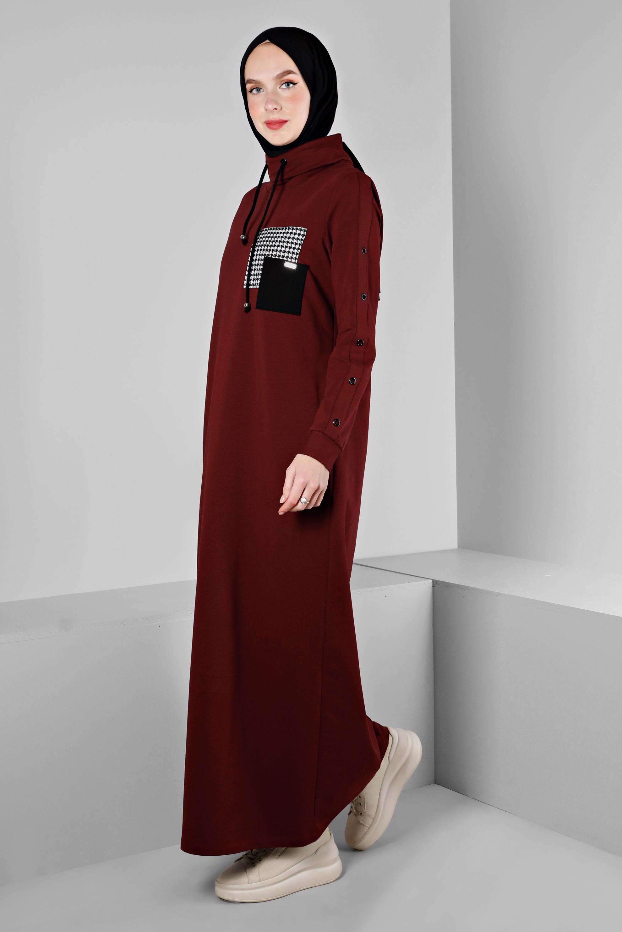 Vêtements hijab ROUGE BORDEAUX ROBE DE SURVÊTEMENT AVEC MANCHES À OEILLETS 43446