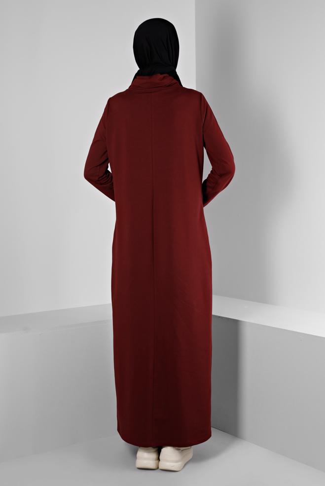Vêtements hijab ROUGE BORDEAUX ROBE DE SURVÊTEMENT AVEC MANCHES À OEILLETS 43446 - ALVİNA