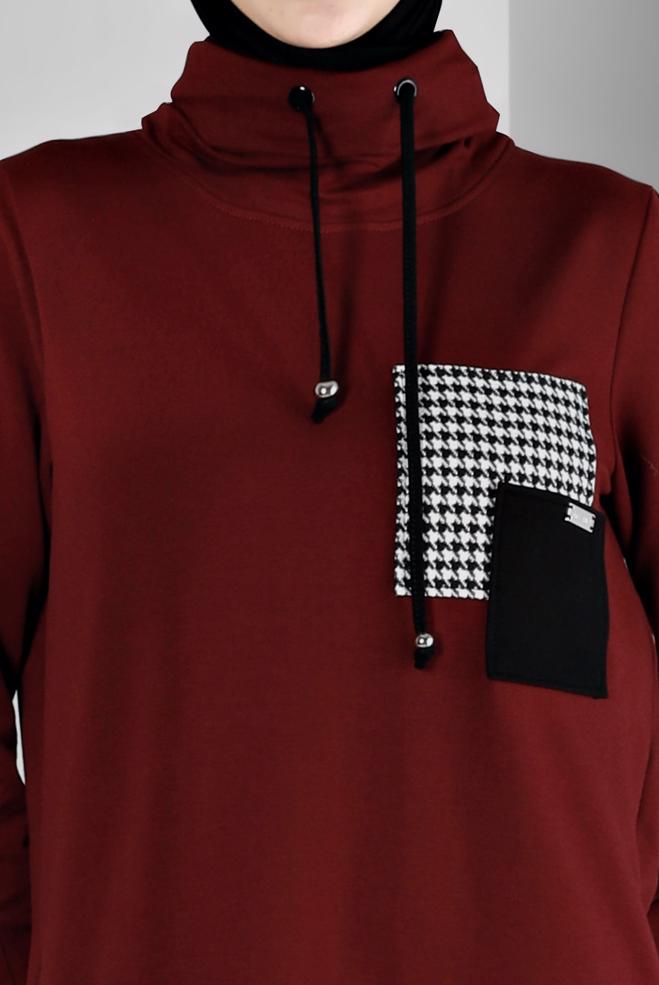 Vêtements hijab ROUGE BORDEAUX ROBE DE SURVÊTEMENT AVEC MANCHES À OEILLETS 43446 - ALVİNA