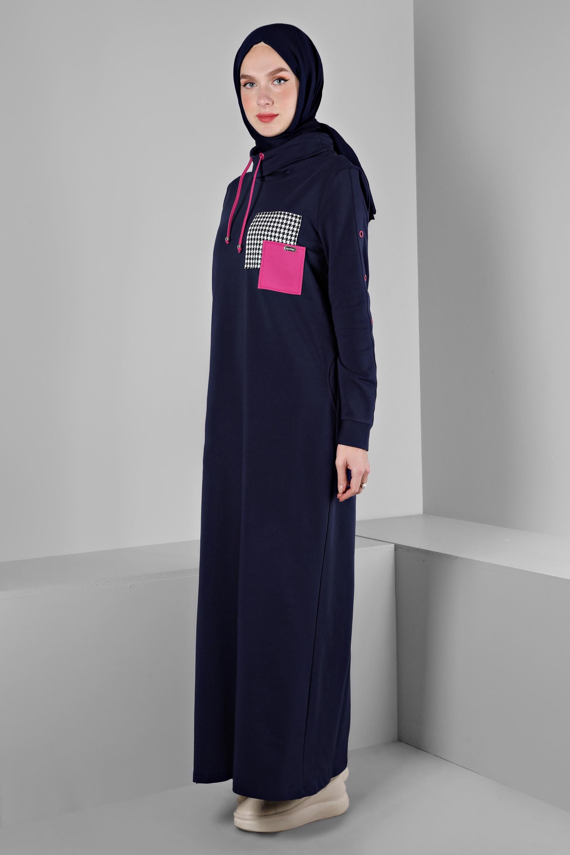 Vêtements hijab BLEU MARINE ROBE DE SURVÊTEMENT AVEC MANCHES À OEILLETS 43446