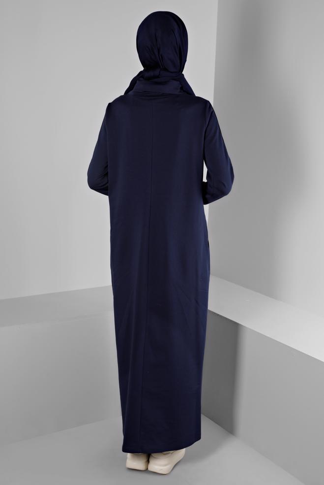 Vêtements hijab BLEU MARINE ROBE DE SURVÊTEMENT AVEC MANCHES À OEILLETS 43446 - ALVİNA