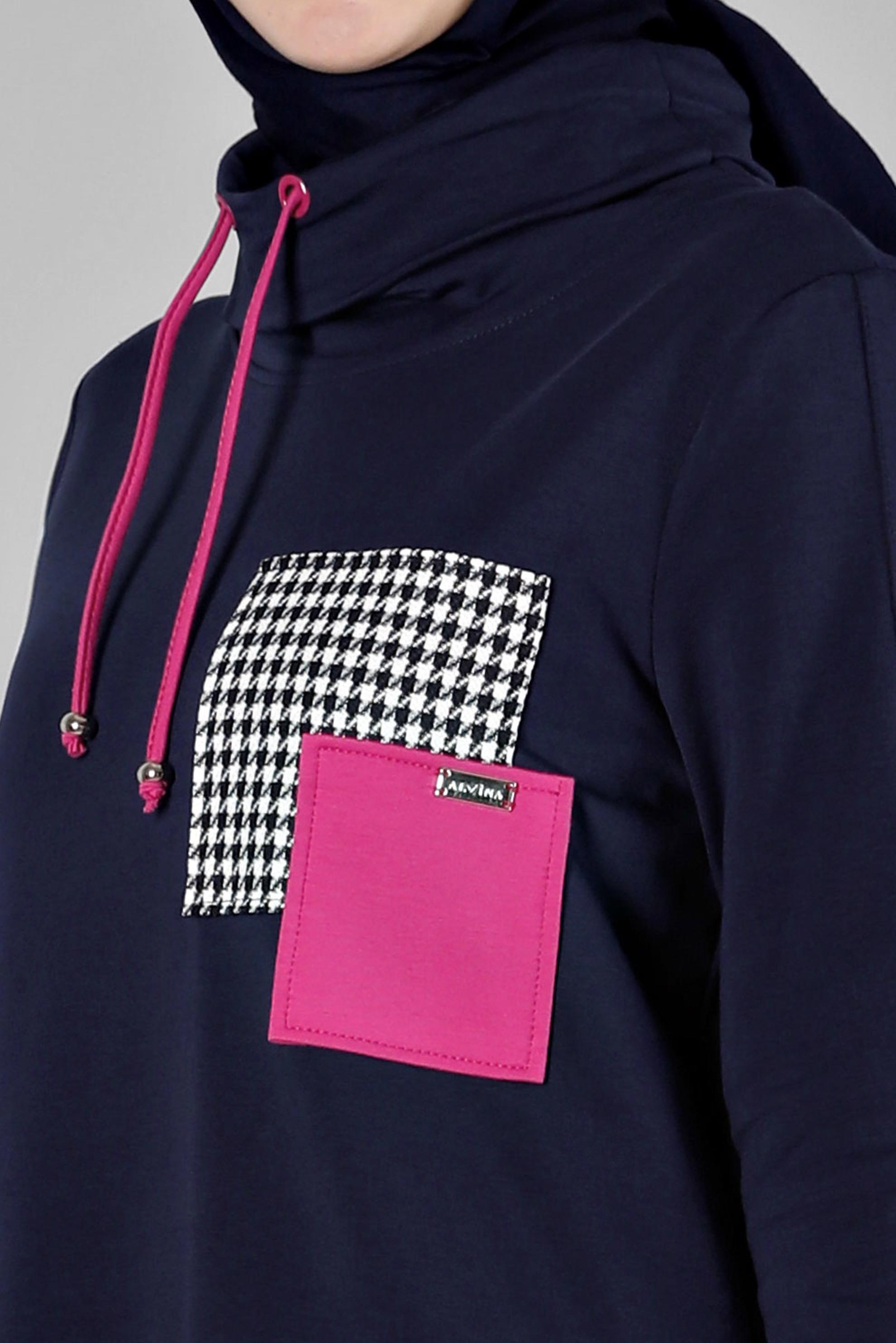 Vêtements hijab BLEU MARINE ROBE DE SURVÊTEMENT AVEC MANCHES À OEILLETS 43446