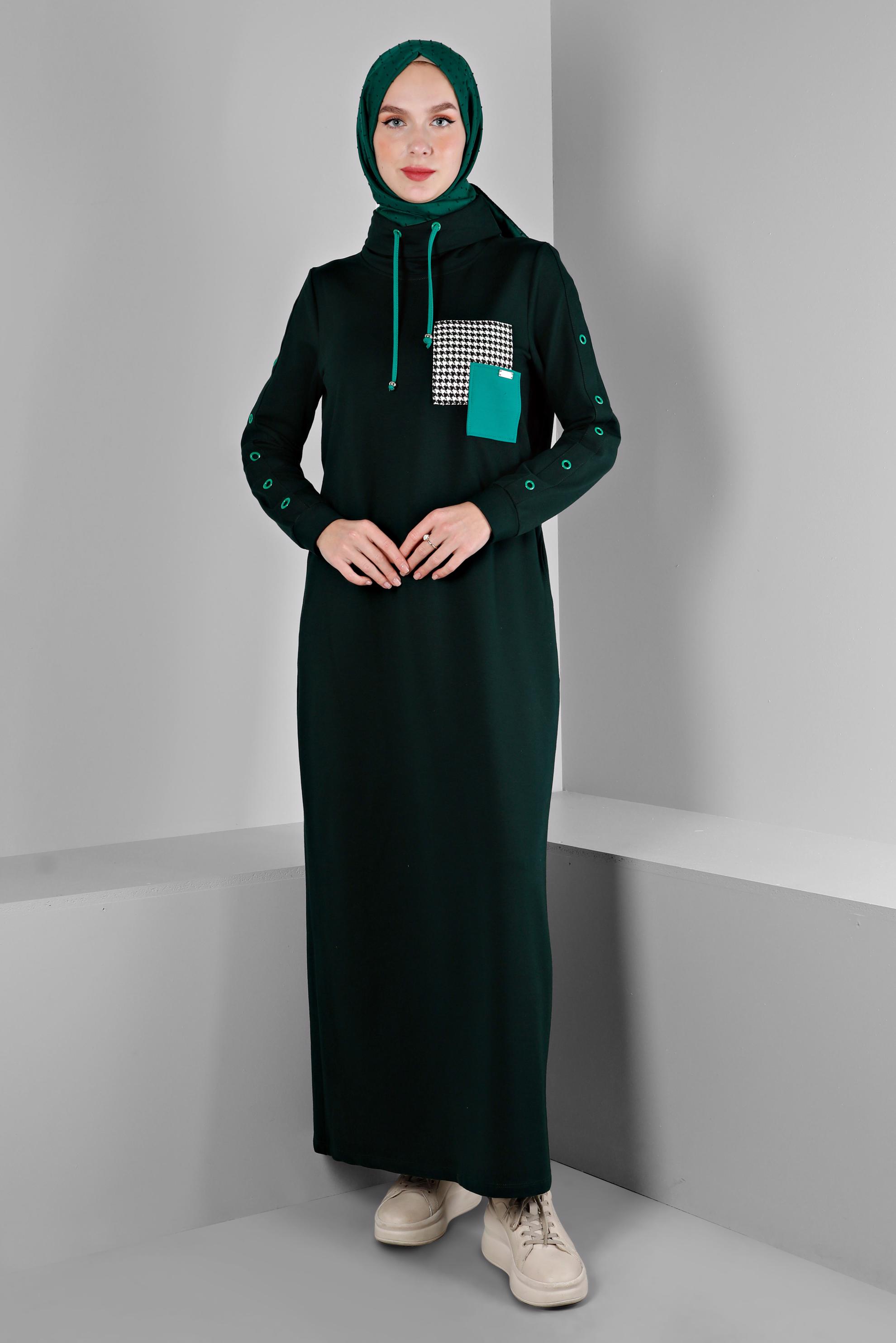 Vêtements hijab VERT ROBE DE SURVÊTEMENT AVEC MANCHES À OEILLETS 43446