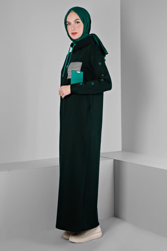 Vêtements hijab VERT ROBE DE SURVÊTEMENT AVEC MANCHES À OEILLETS 43446 - ALVİNA