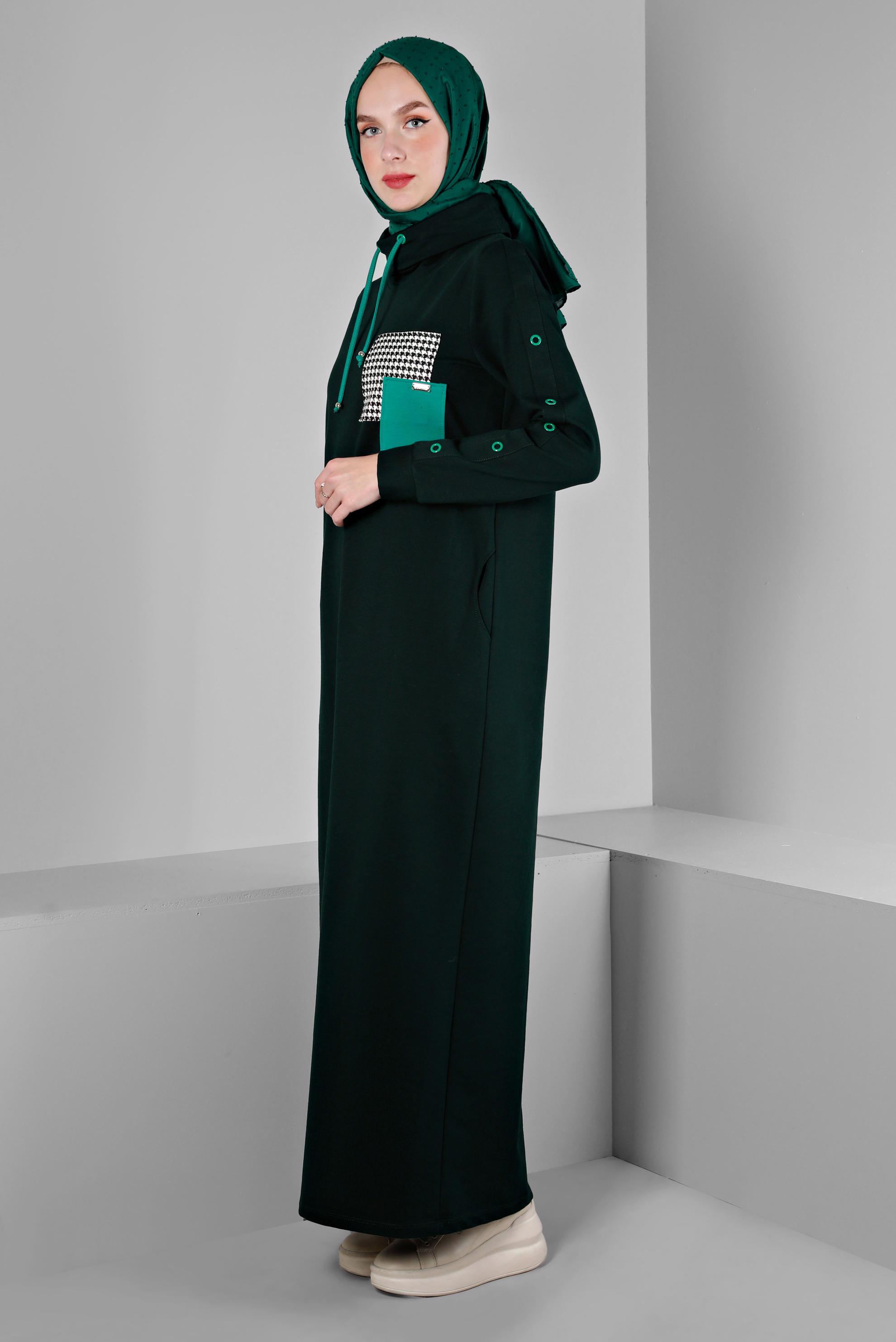 Vêtements hijab VERT ROBE DE SURVÊTEMENT AVEC MANCHES À OEILLETS 43446