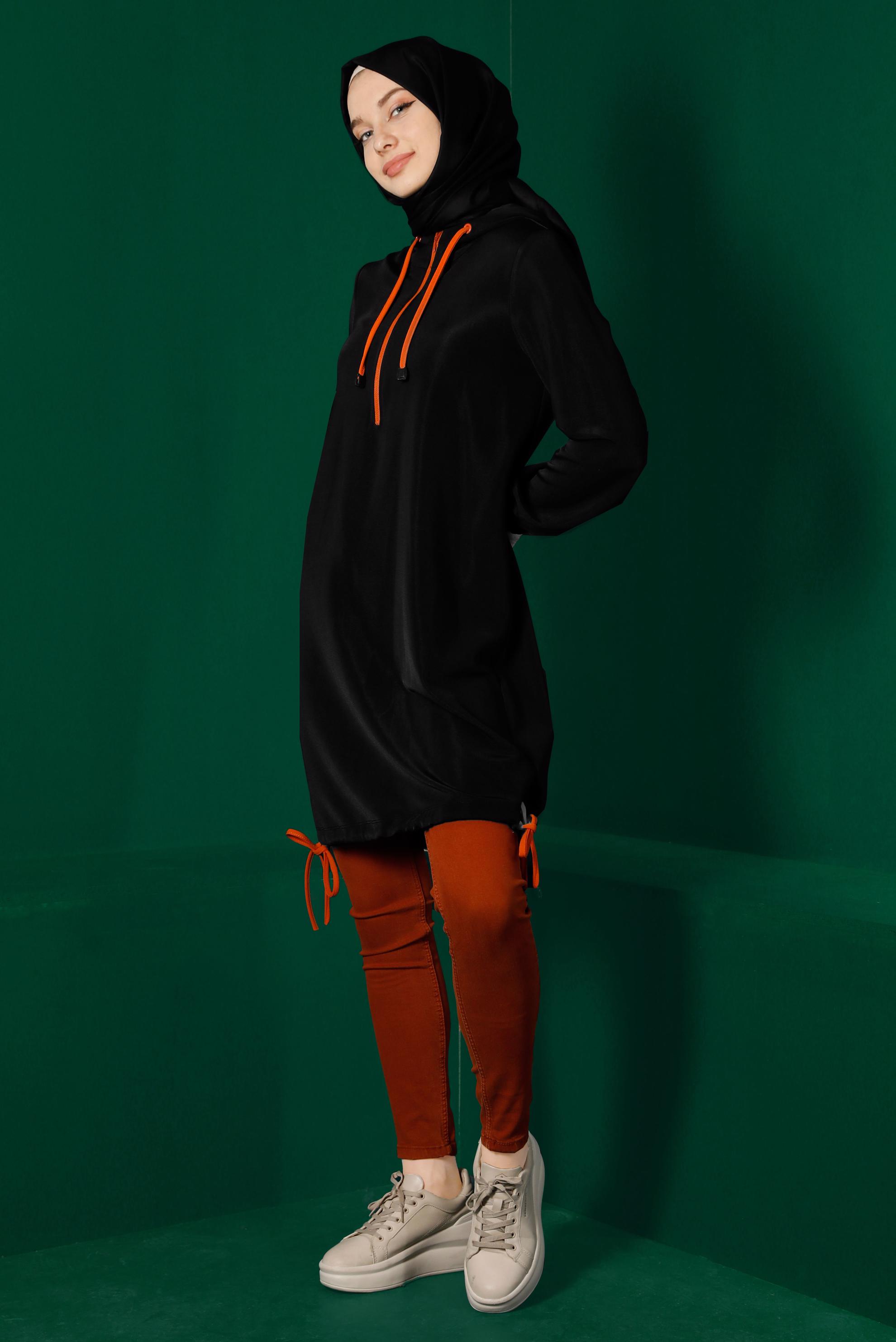 Tesettür giyim SİYAH KAPÜŞONLU FERMUARLI EŞOFMAN TUNİK 43303