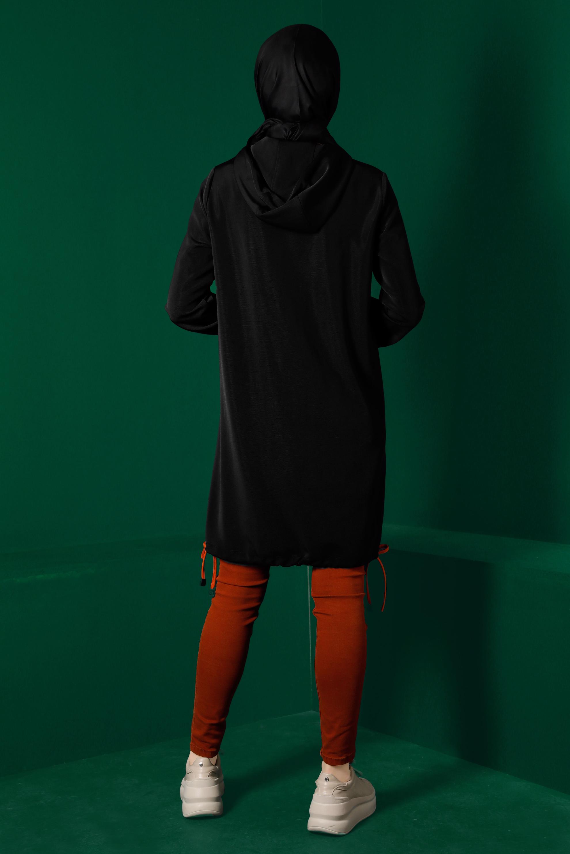 Tesettür giyim SİYAH KAPÜŞONLU FERMUARLI EŞOFMAN TUNİK 43303