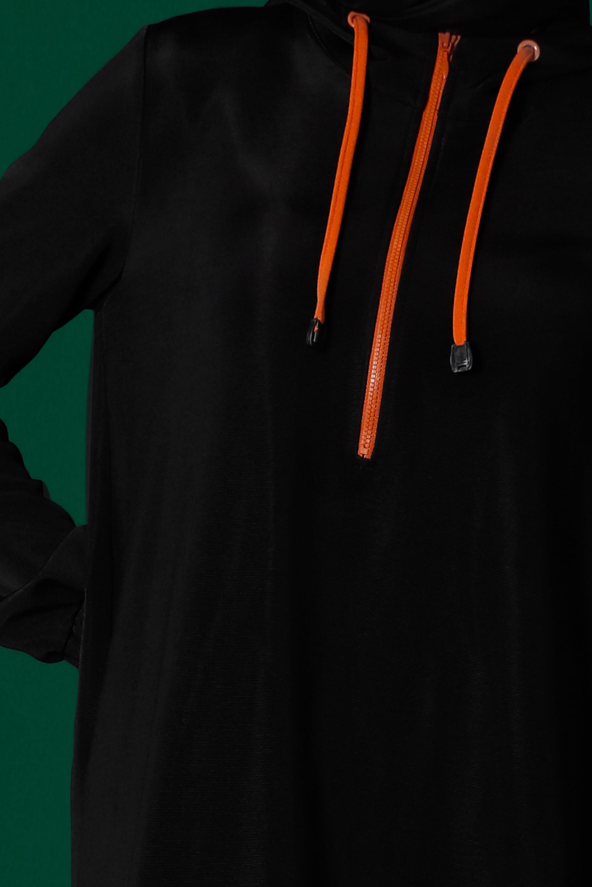 Tesettür giyim SİYAH KAPÜŞONLU FERMUARLI EŞOFMAN TUNİK 43303