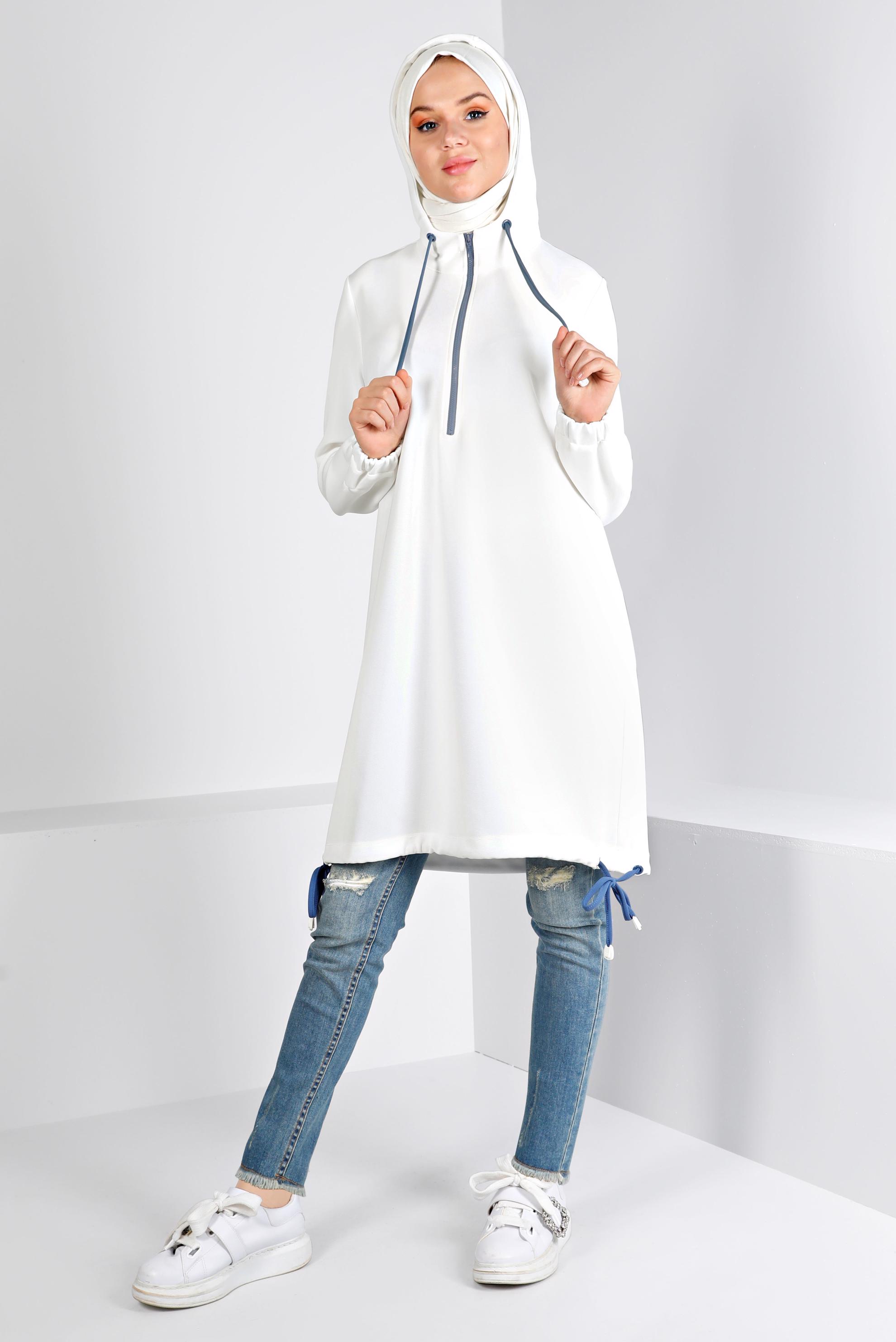 Vêtements hijab BLANC TUNIQUE DE SURVÊTEMENT À CAPUCHE ZIPPÉE 43303