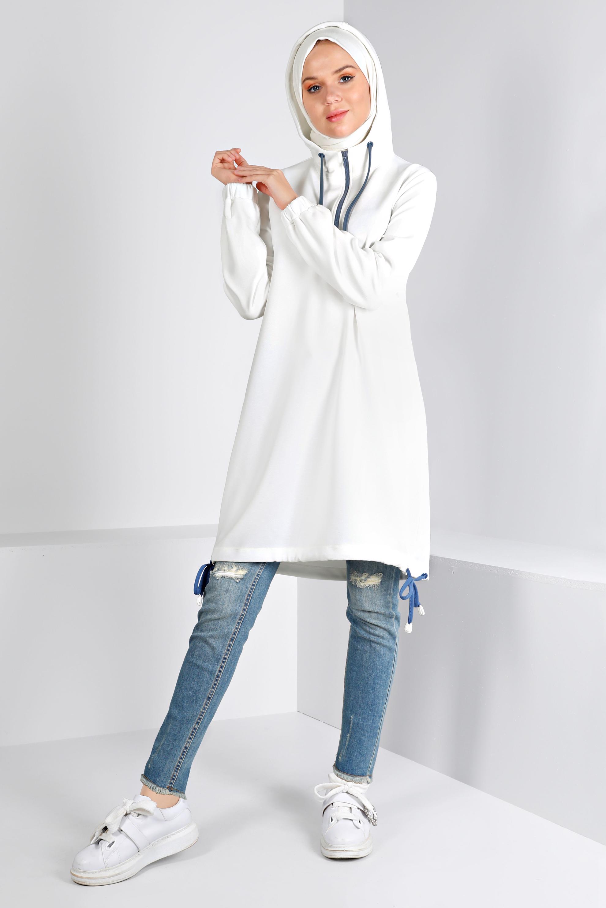 Vêtements hijab BLANC TUNIQUE DE SURVÊTEMENT À CAPUCHE ZIPPÉE 43303