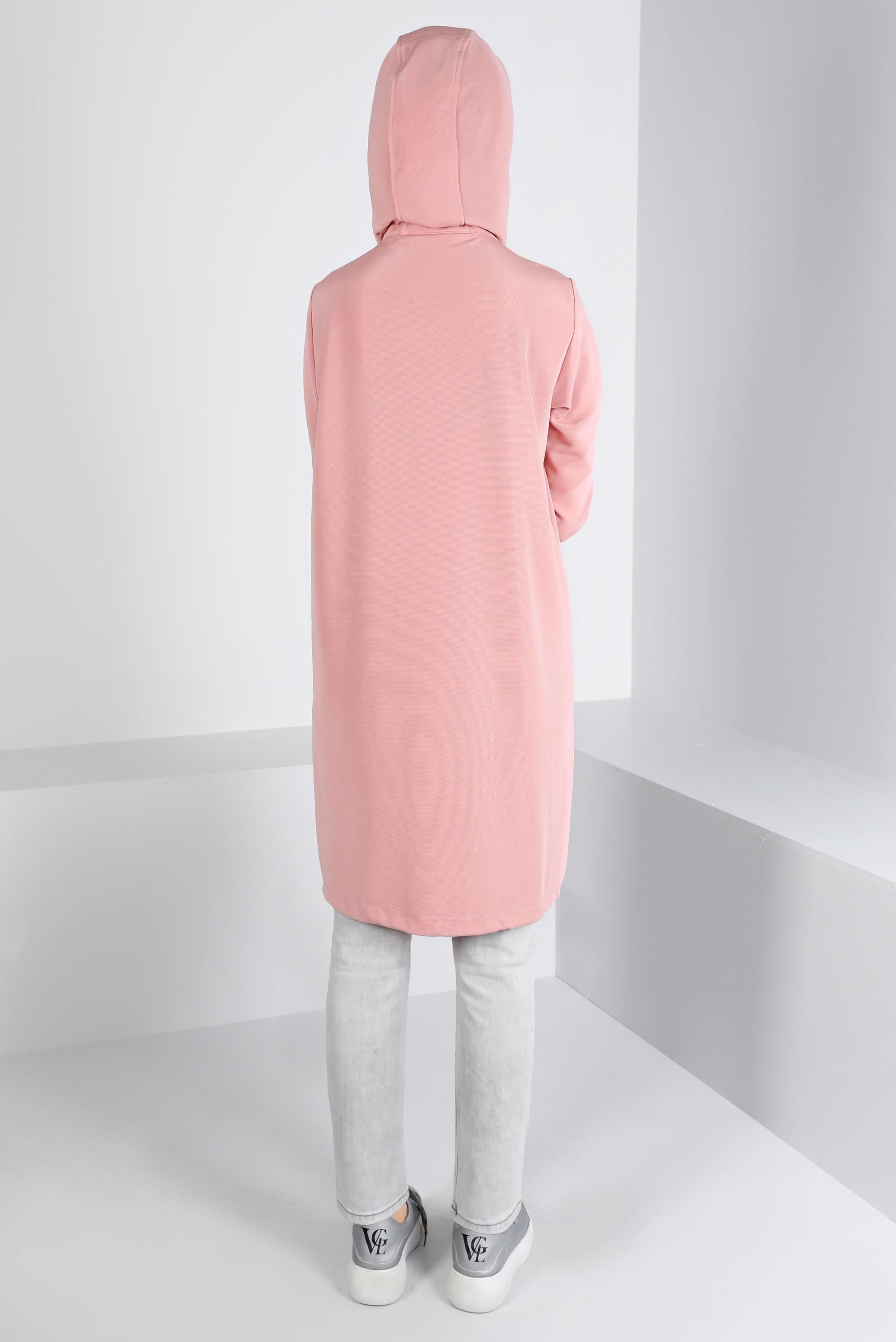 Tesettür giyim PUDRA KAPÜŞONLU FERMUARLI EŞOFMAN TUNİK 43303